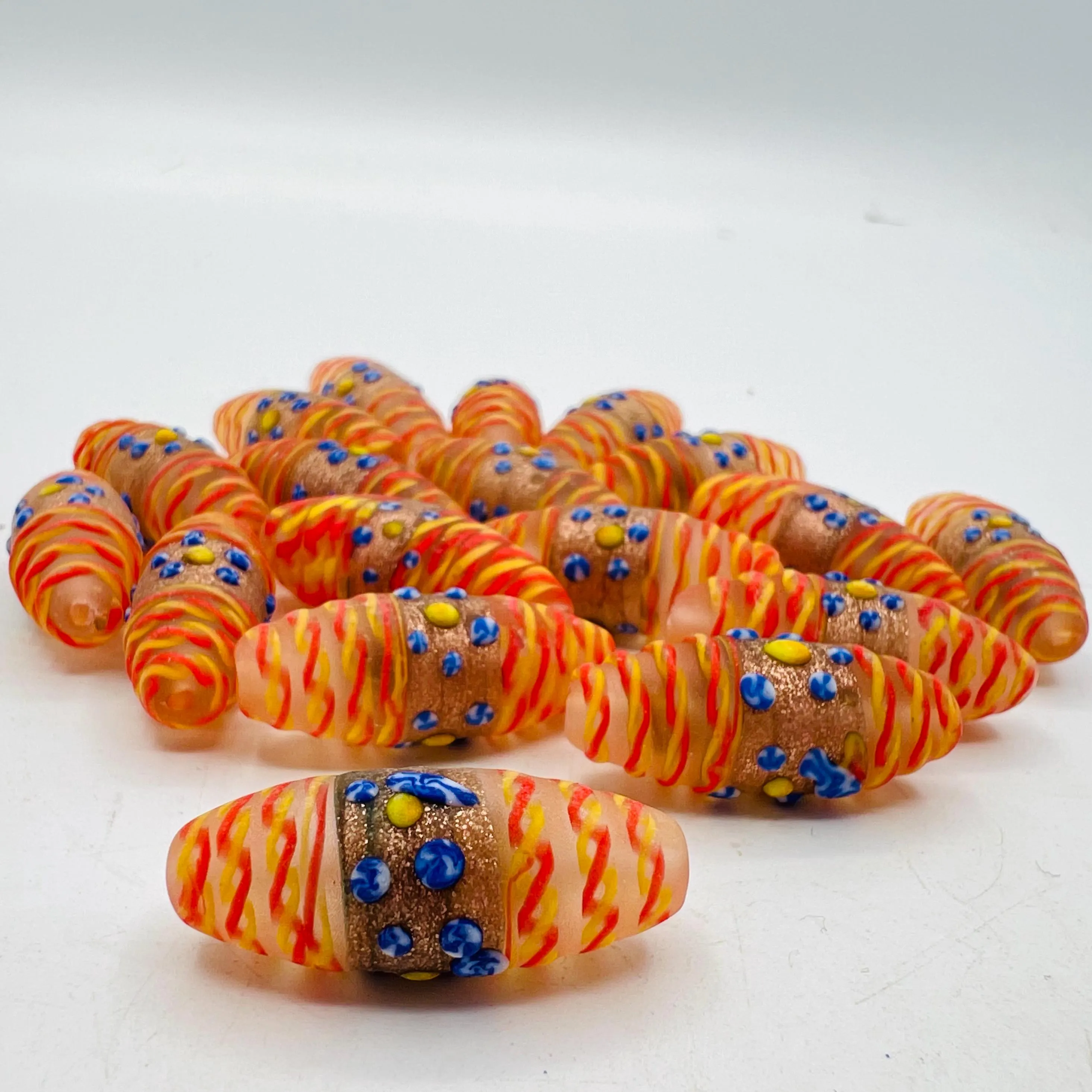 2 Venetian wedding cake beads, vintage Murano glass beads, fancy handmade beads with aventurine and filigrana, beads for earrings and jewels - image 5