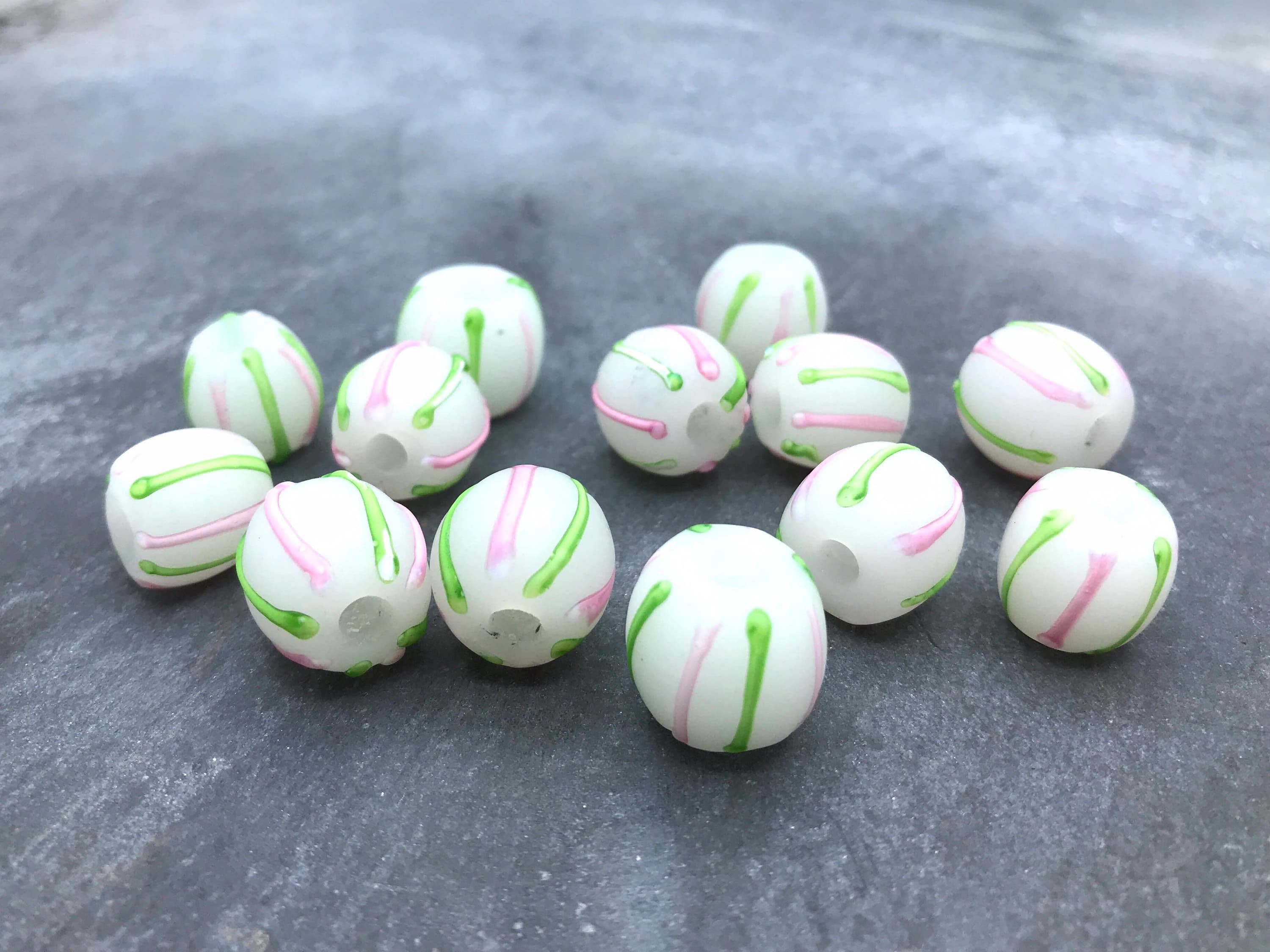 2 rare vintage Venetian fancy beads, vintage Murano glass beads, vintage striped lampwork beads, unique handmade beads with large holes - image 4