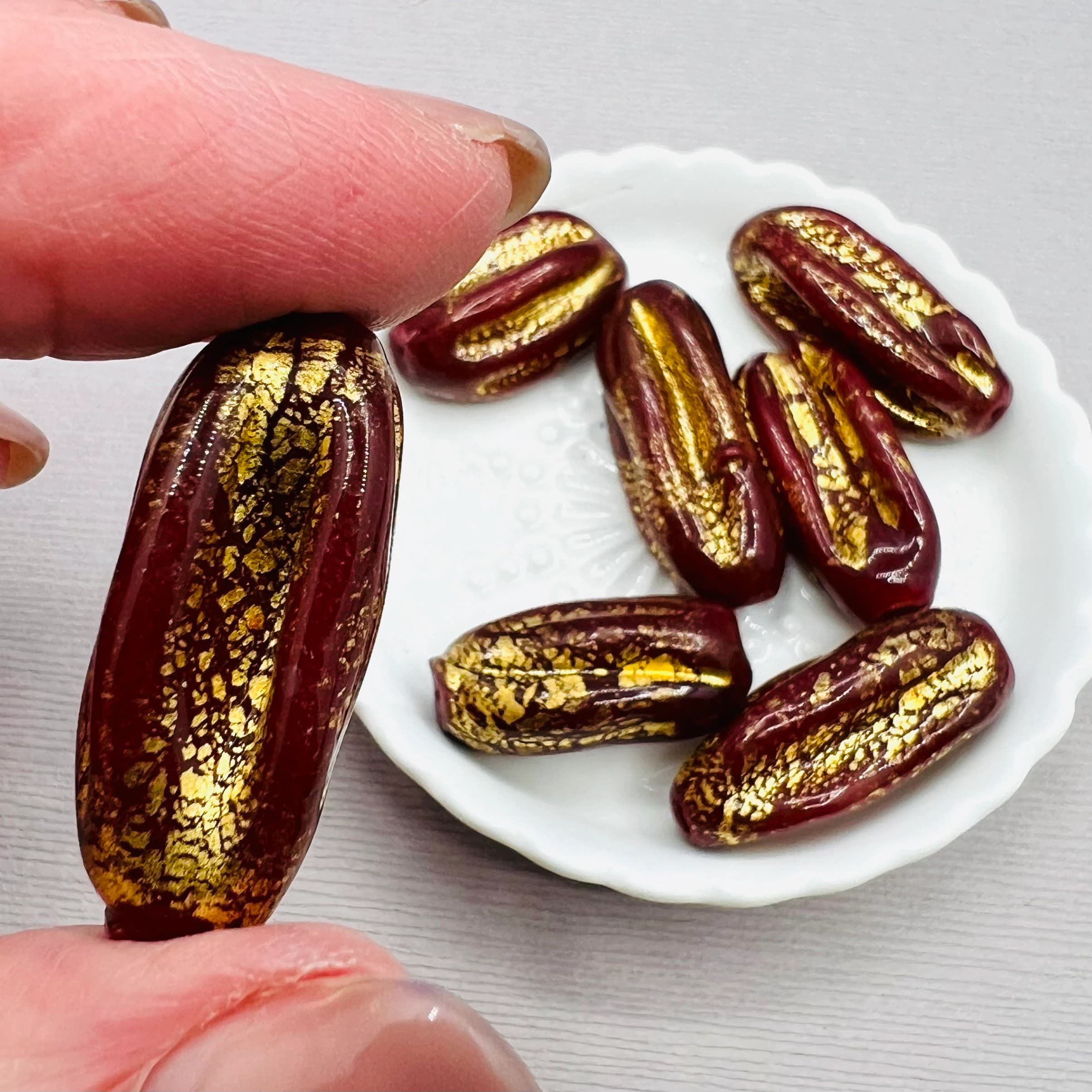 2 blown Venetian beads with gold foil, Murano glass bead for jewelry making, large handmade beads, focal beads, vintage beads for earrings - image 5