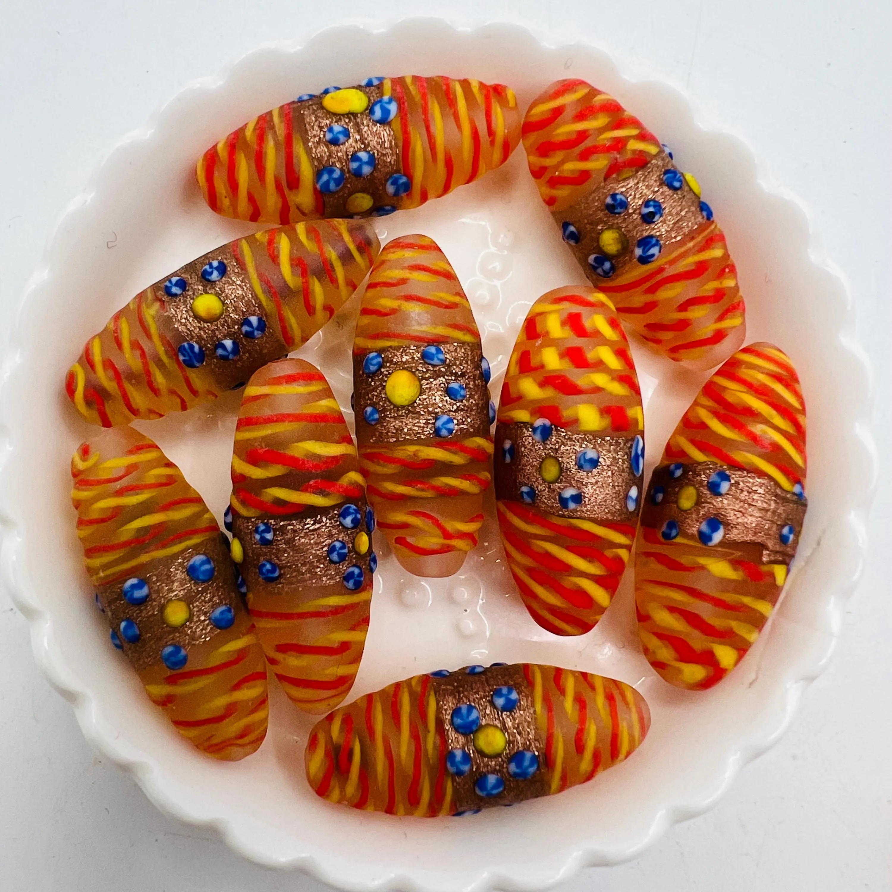 2 Venetian wedding cake beads, vintage Murano glass beads, fancy handmade beads with aventurine and filigrana, beads for earrings and jewels - image 3