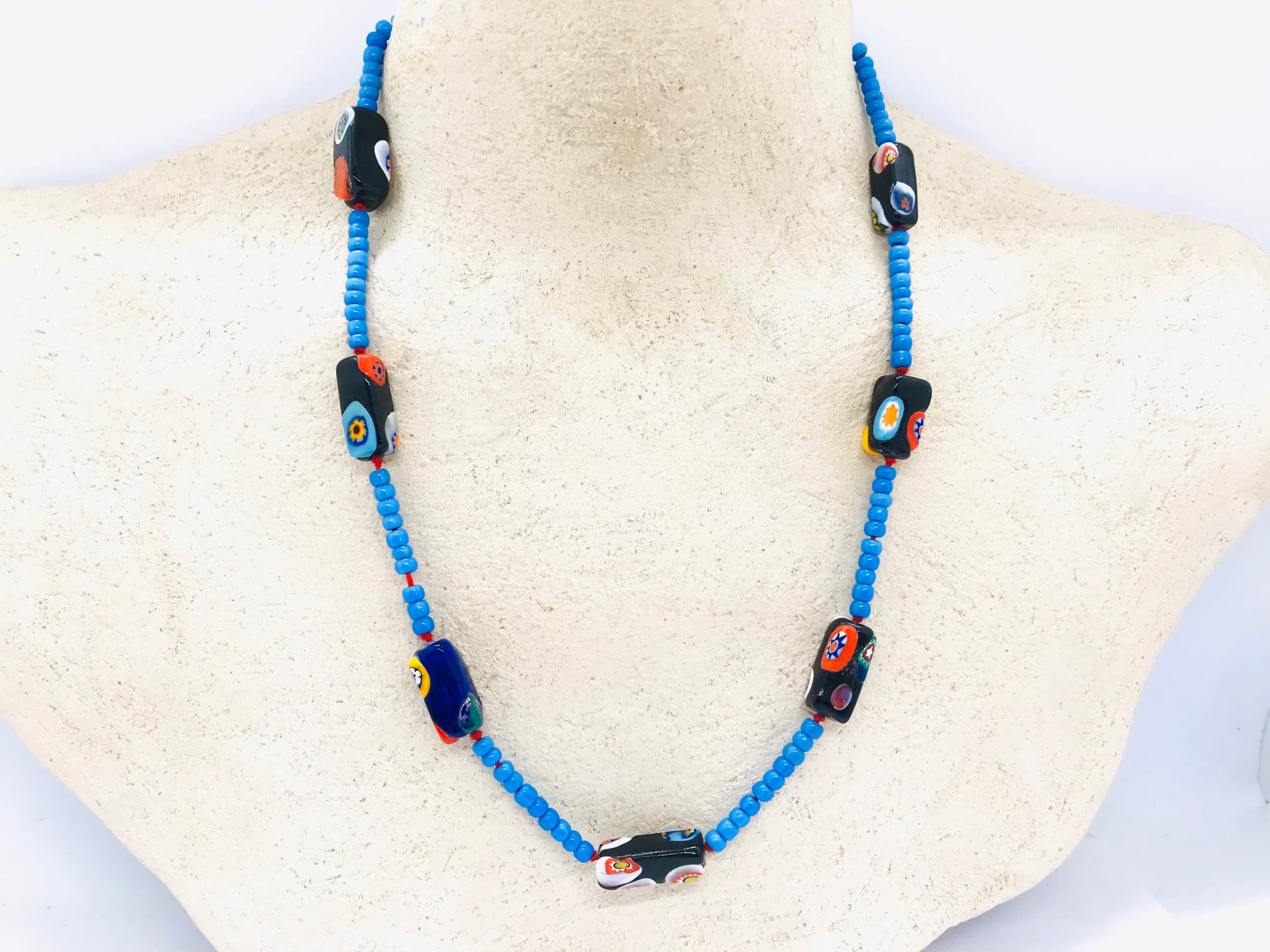 Vintage Venetian necklace with millefiori beads and murano glass beads, handmade glass jewellery, short beaded necklace, gift for her - image 4