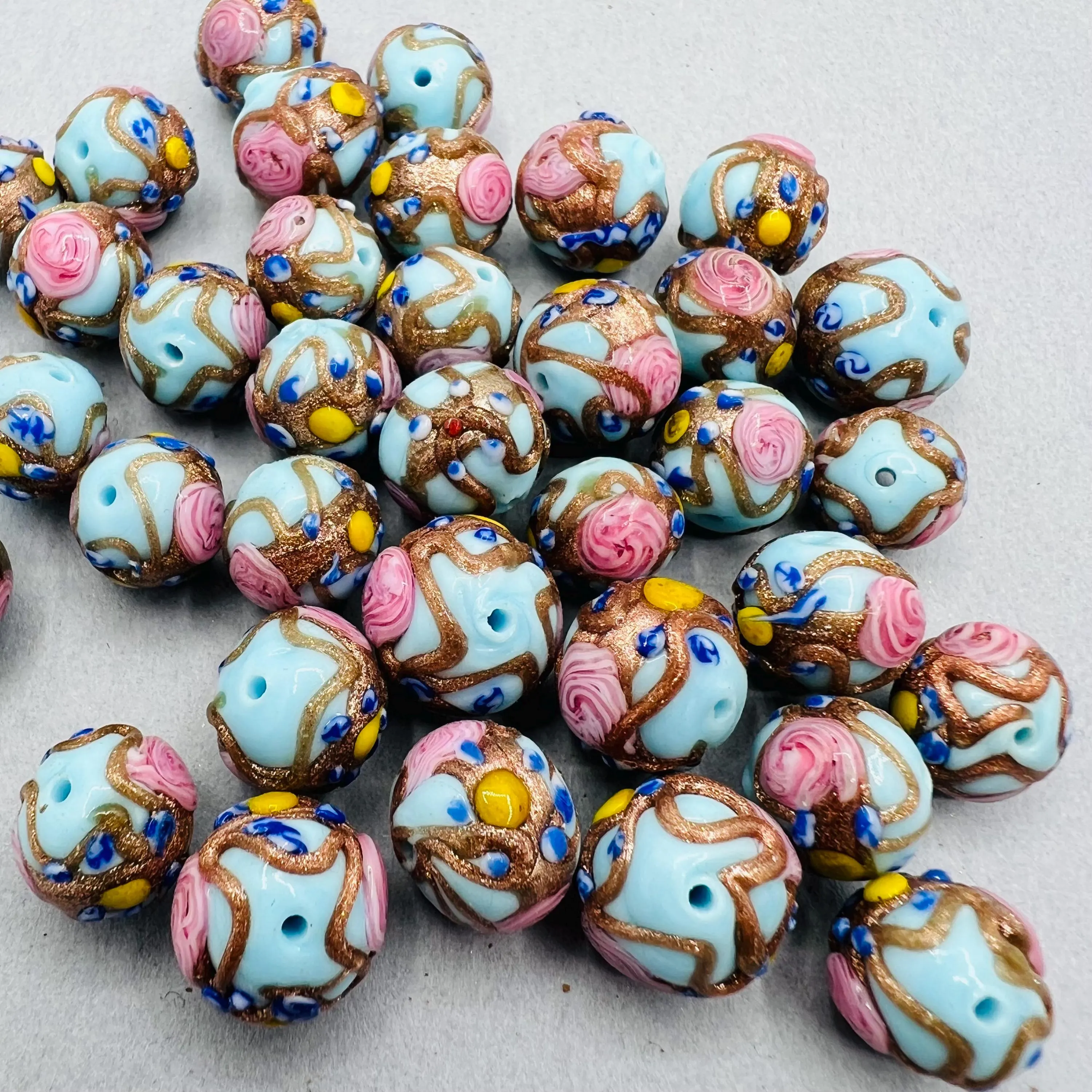 2 small cute vintage Venetian wedding cake beads, vintage Murano glass beads, fiorato beads, lampwork beads, Venetian beads for jewelry - image 5