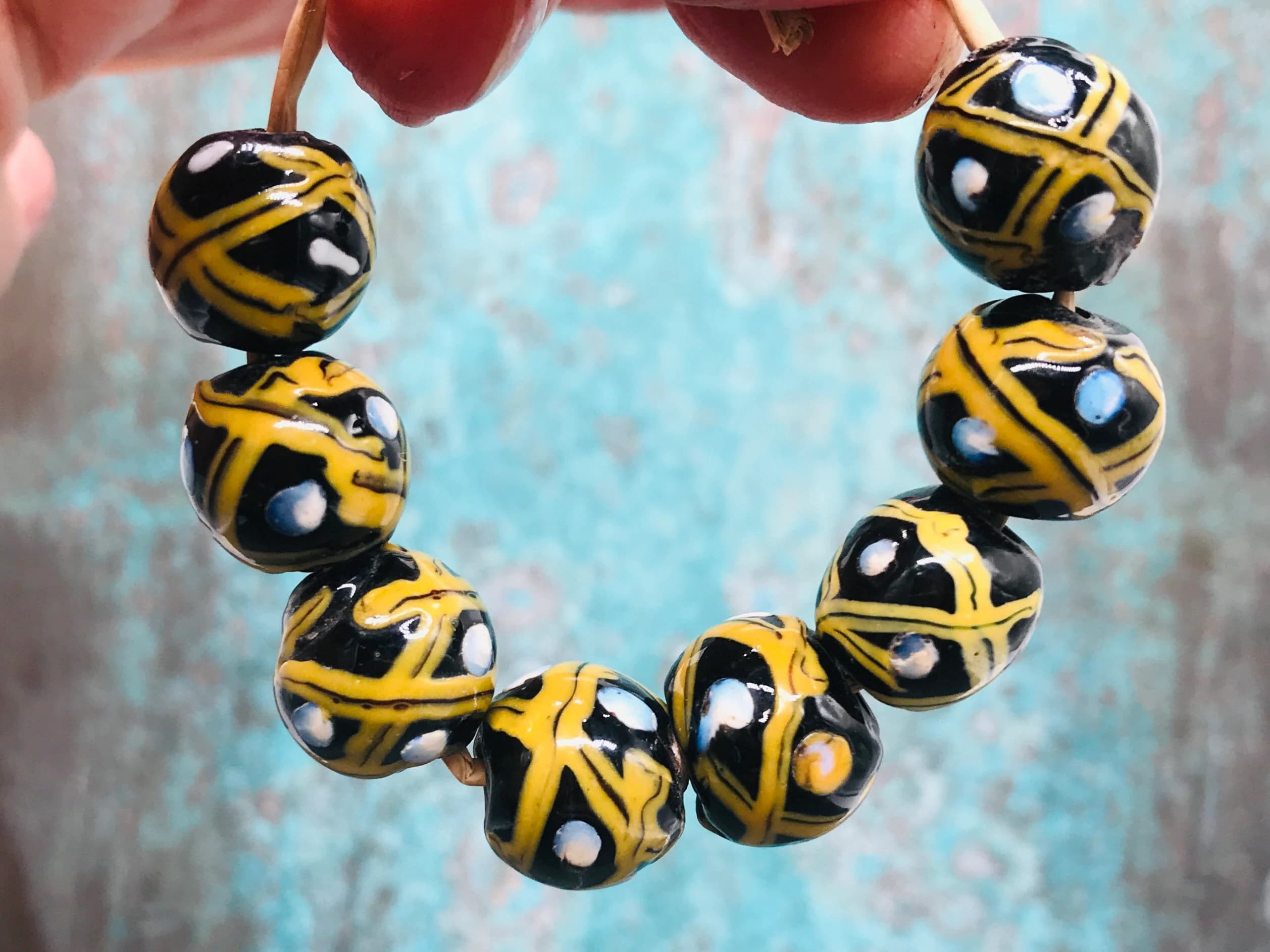 8 old Venetian fancy beads, late 1800s, Venetian trade beads, African trade beads, old Murano beads, black Venetian beads in mint condition - image 4