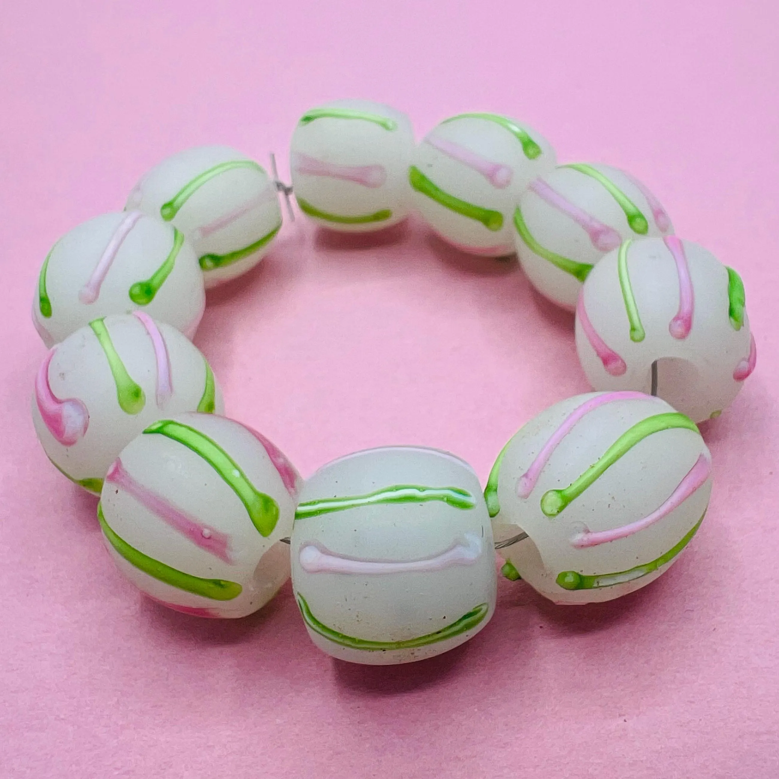 2 rare vintage Venetian fancy beads, vintage Murano glass beads, vintage striped lampwork beads, unique handmade beads with large holes - image 3