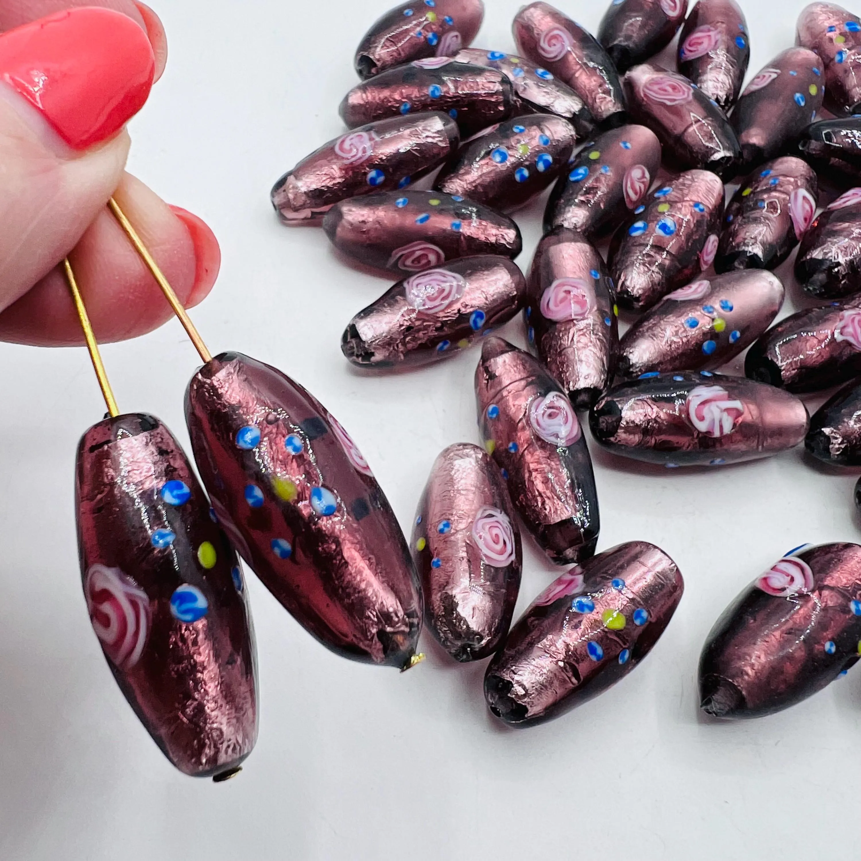 2 Murano silver foil bead, Murano glass beads, Venetian beads, vintage foil beads, lamp work beads, handmade beads, festive beads silver - image 4