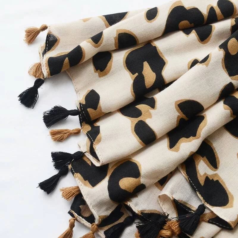 Leopard Print Viscose Scarf with Tassels Boho Festival Shawl Headscarf Gift For Her Birthday - image 3