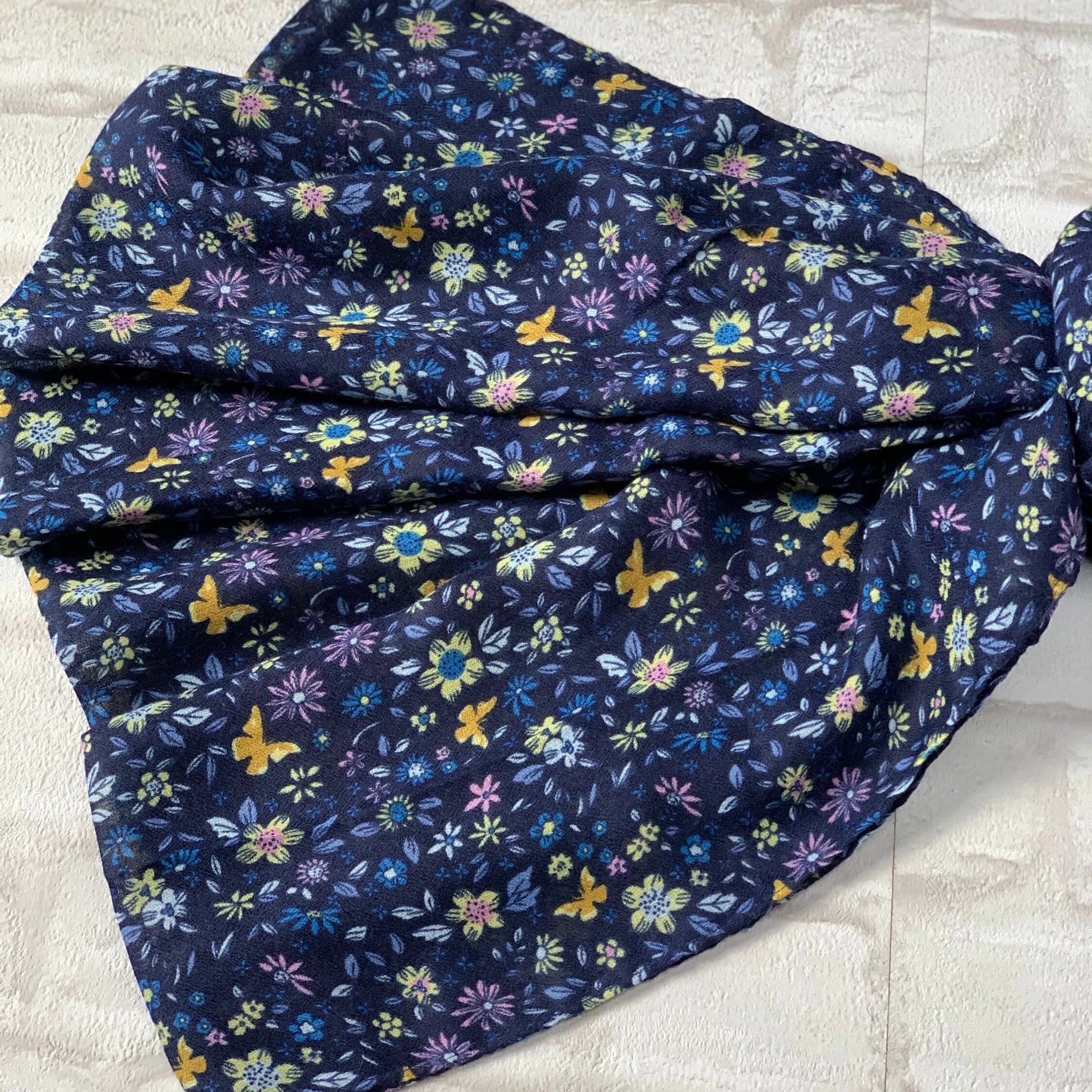 Navy Floral Print Scarf: Cotton Blend Tassel Scarf - Gift Box Option - image 5