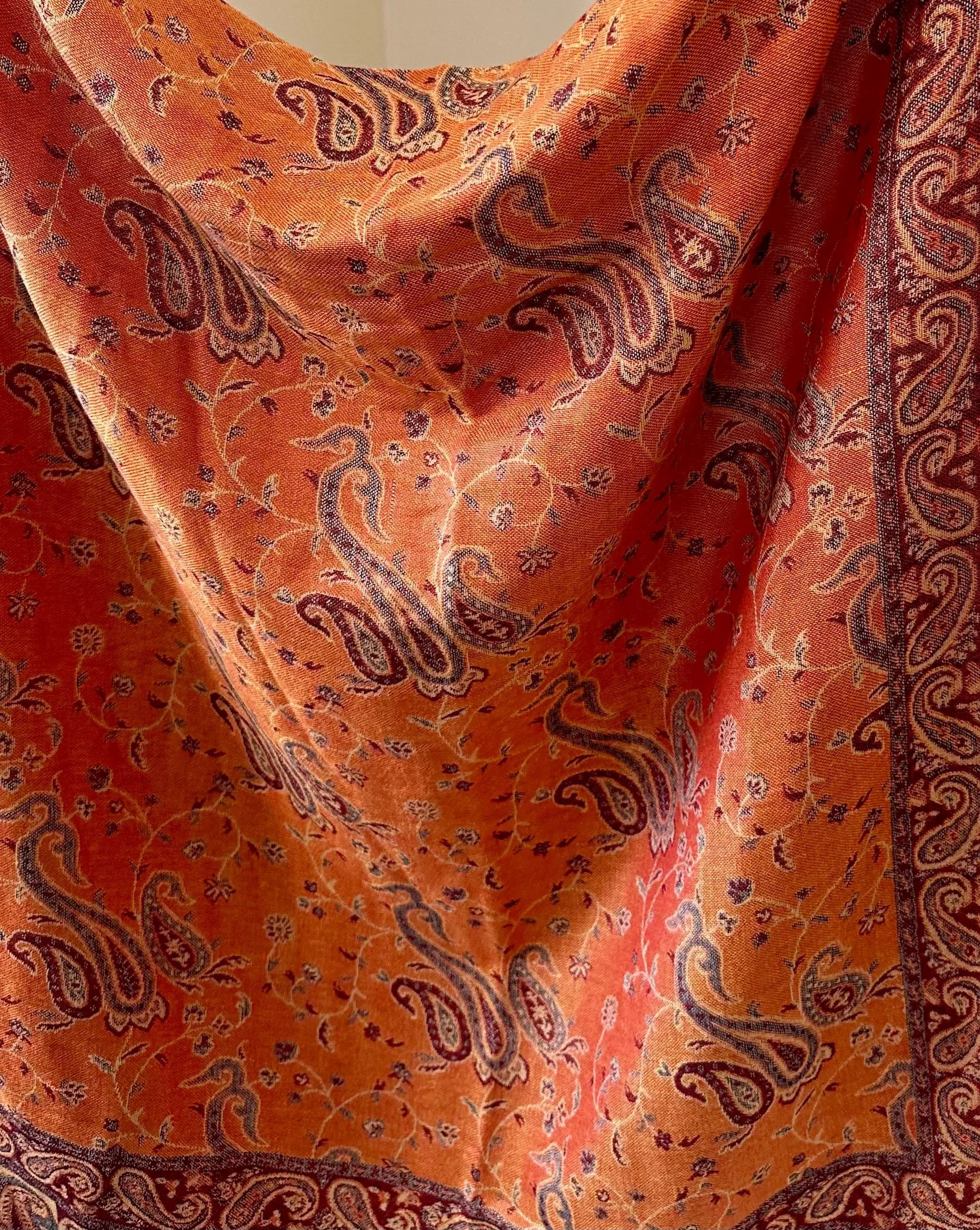 Orange Paisley Pashmina Scarf: Winter Tassel Wrap Birthday Gift for Her Mum Friend - image 5