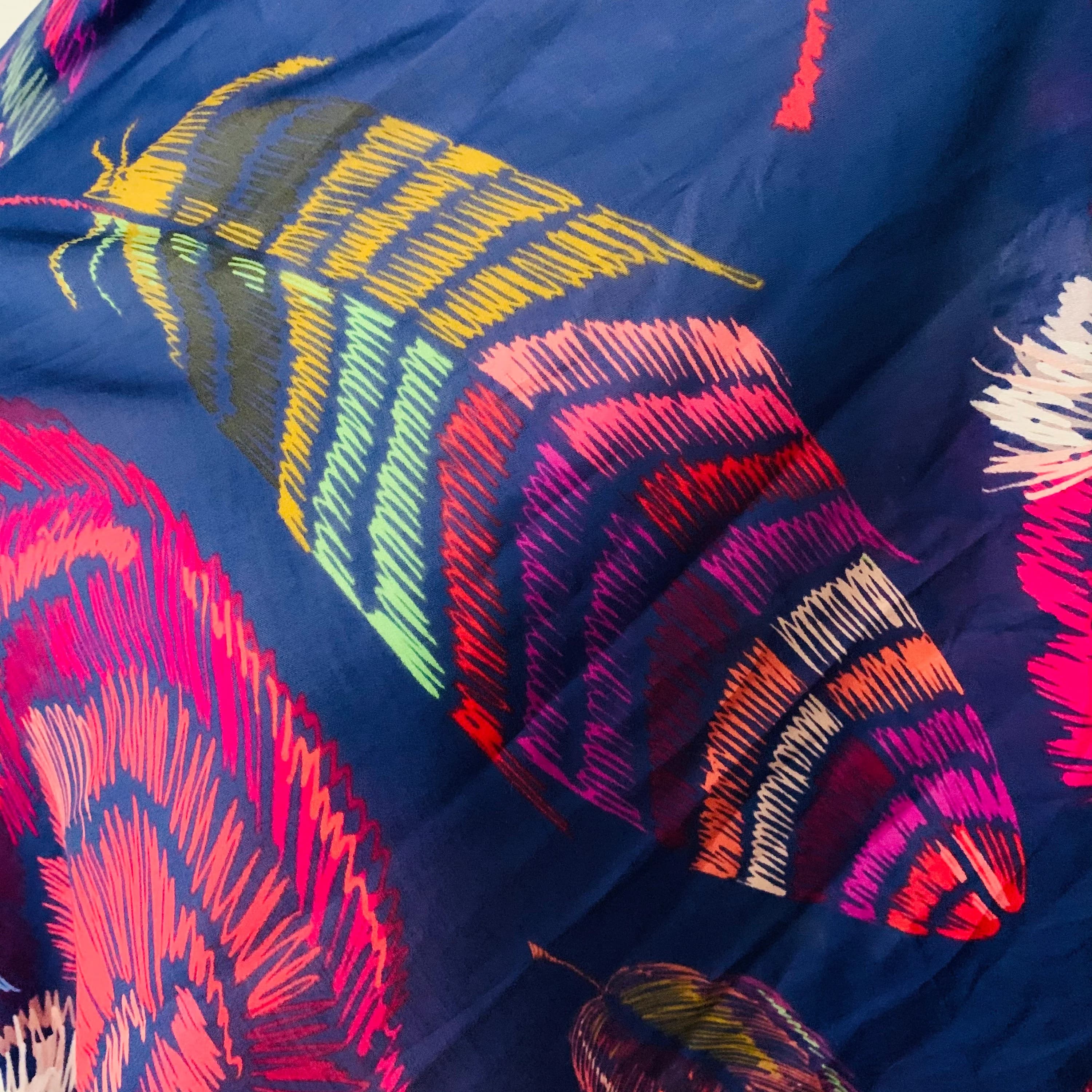 Sleeping Fox Scarf: Blue Cotton Silk Shawl, Lightweight Holiday Accessory - image 4