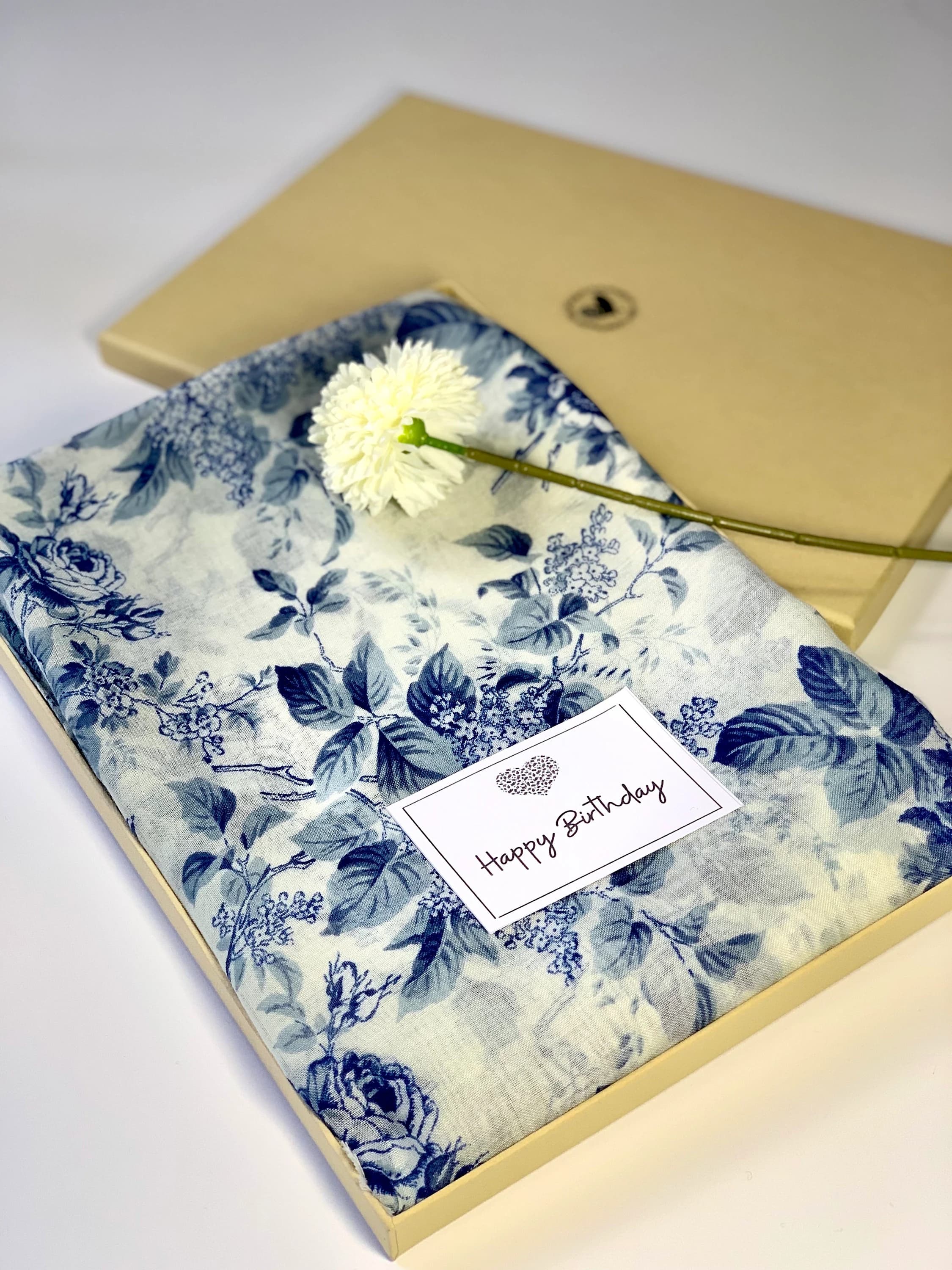 Floral Blue White Tassel Scarf Vintage Wedding Birthday Shawl Gift For Her - image 3