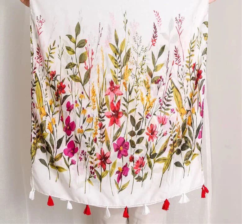Floral Cotton Scarf with Tassels: Lightweight Garden Print - image 3