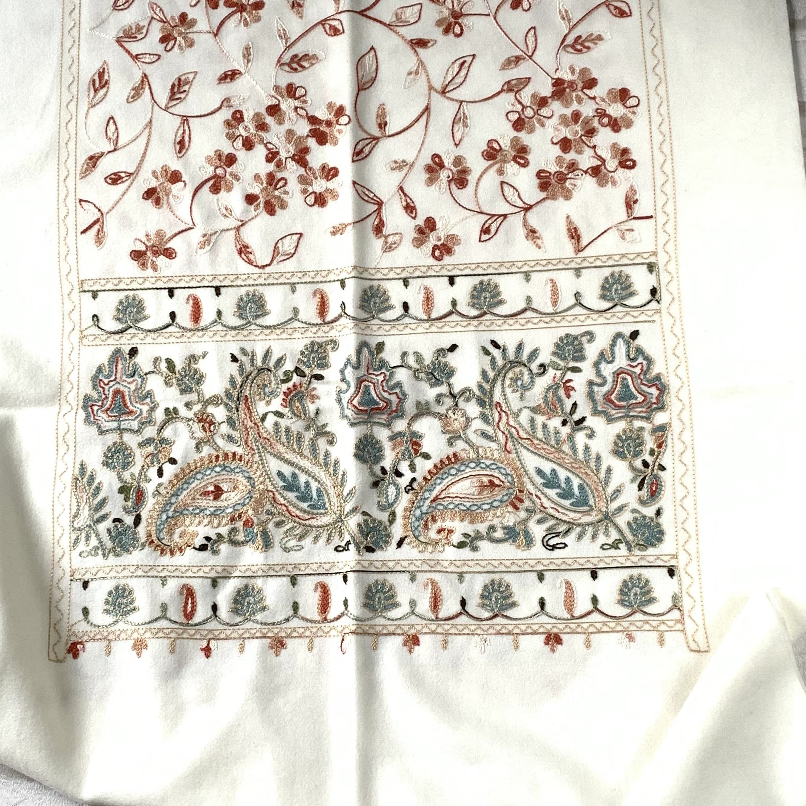 Ivory Embroidered Scarf Kashmiri Paisley Shawl Pashmina Winter Wrap Birthday Gift For Her Bride - image 4