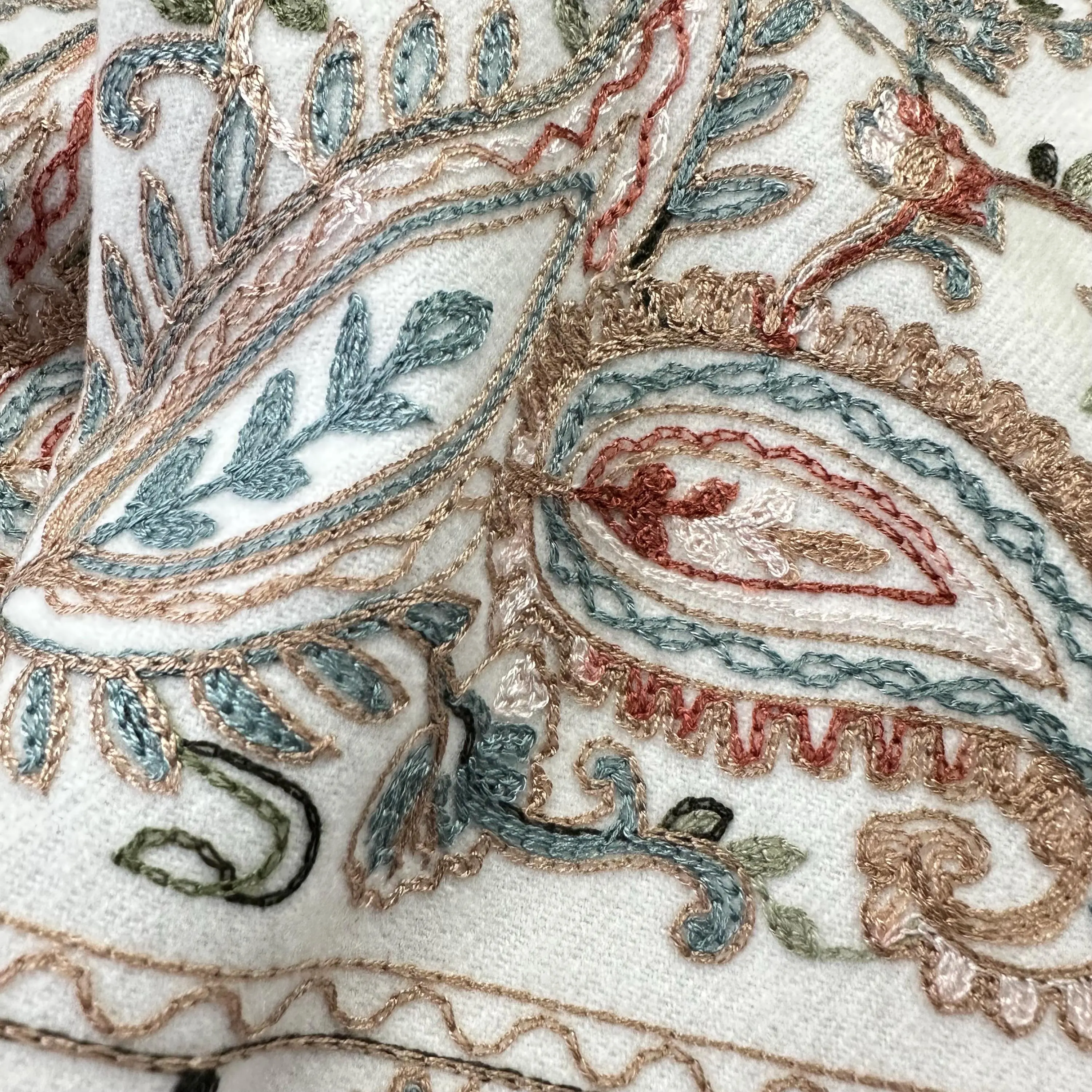 Ivory Embroidered Scarf Kashmiri Paisley Shawl Pashmina Winter Wrap Birthday Gift For Her Bride - image 5