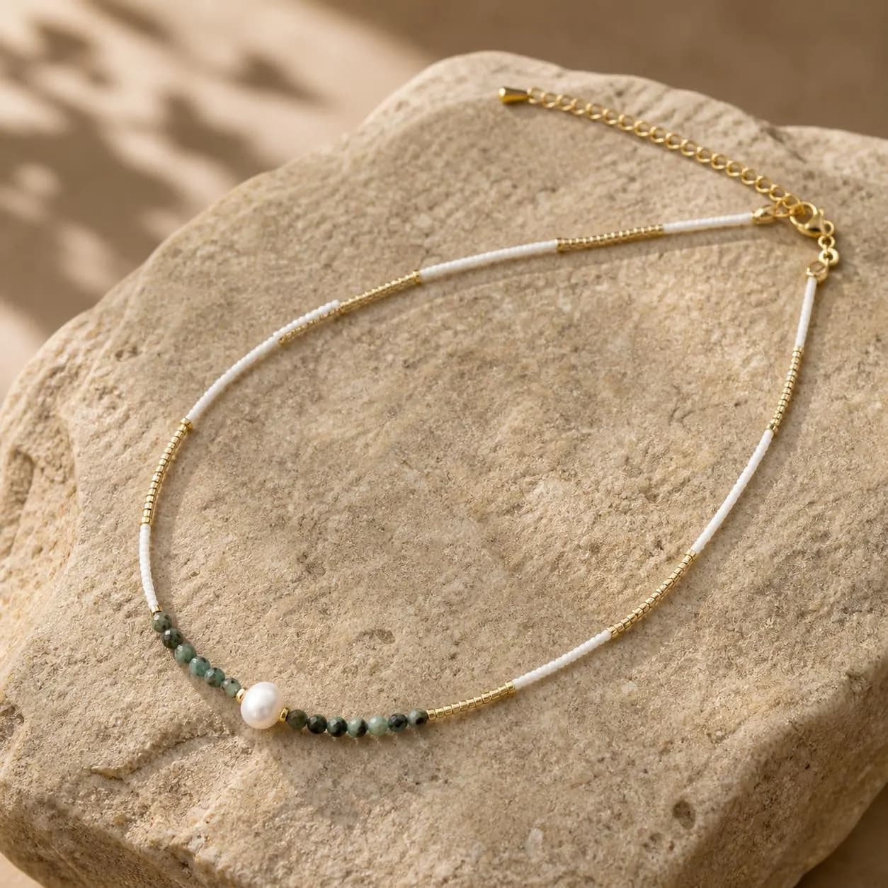 Freshwater Pearl Gemstone Choker Necklace | Earth Tone Beaded Gold Jewelry - image 4