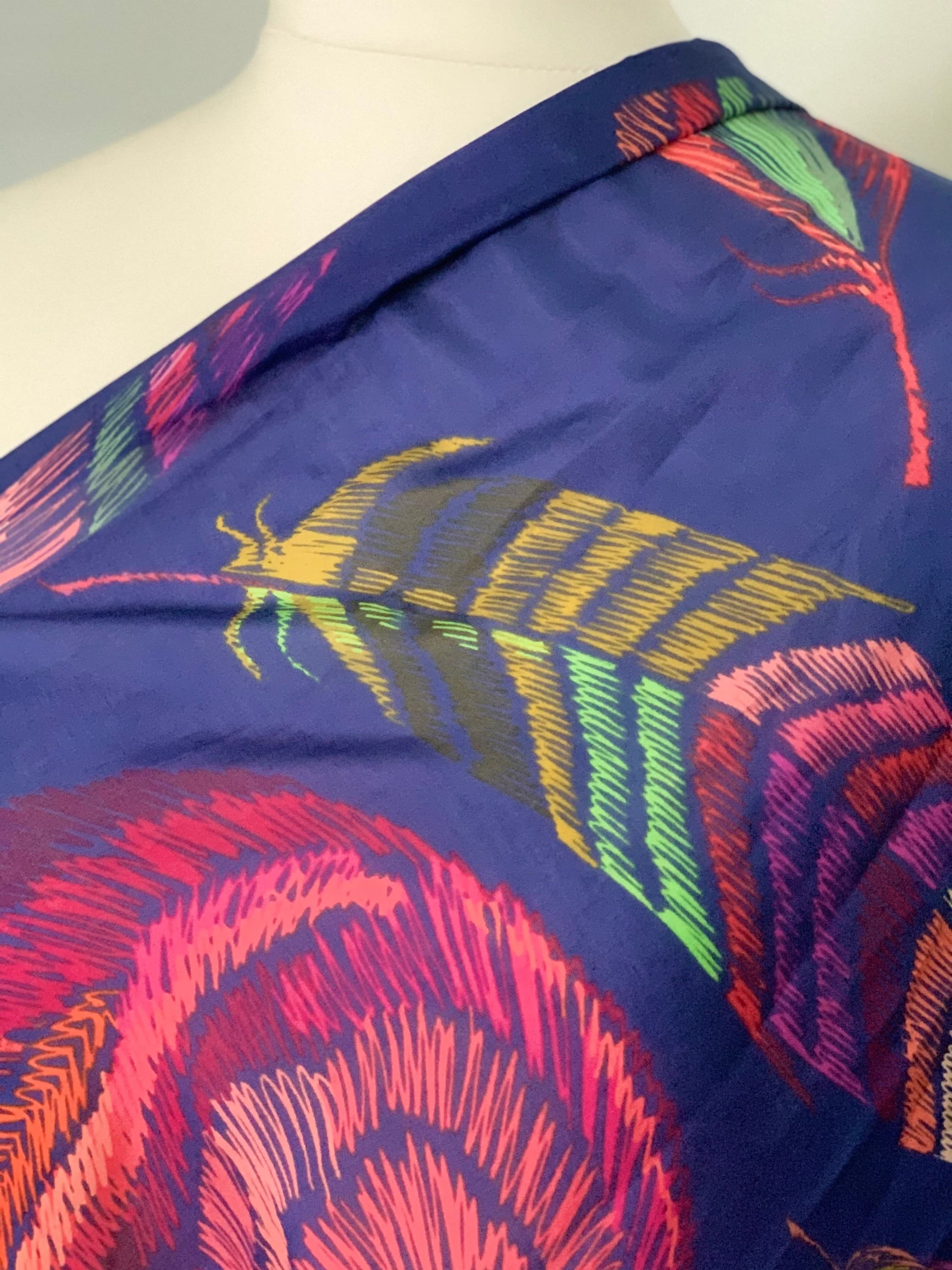 Sleeping Fox Scarf: Blue Cotton Silk Shawl, Lightweight Holiday Accessory - image 5