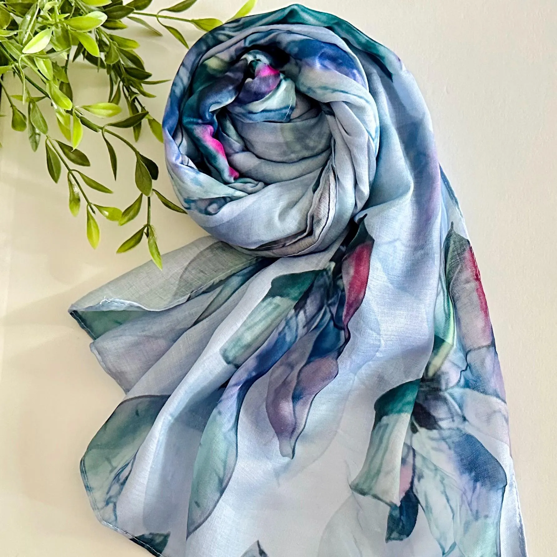 Handmade Floral Print Cotton Scarf: Sea Green Beach Sarong - image 3