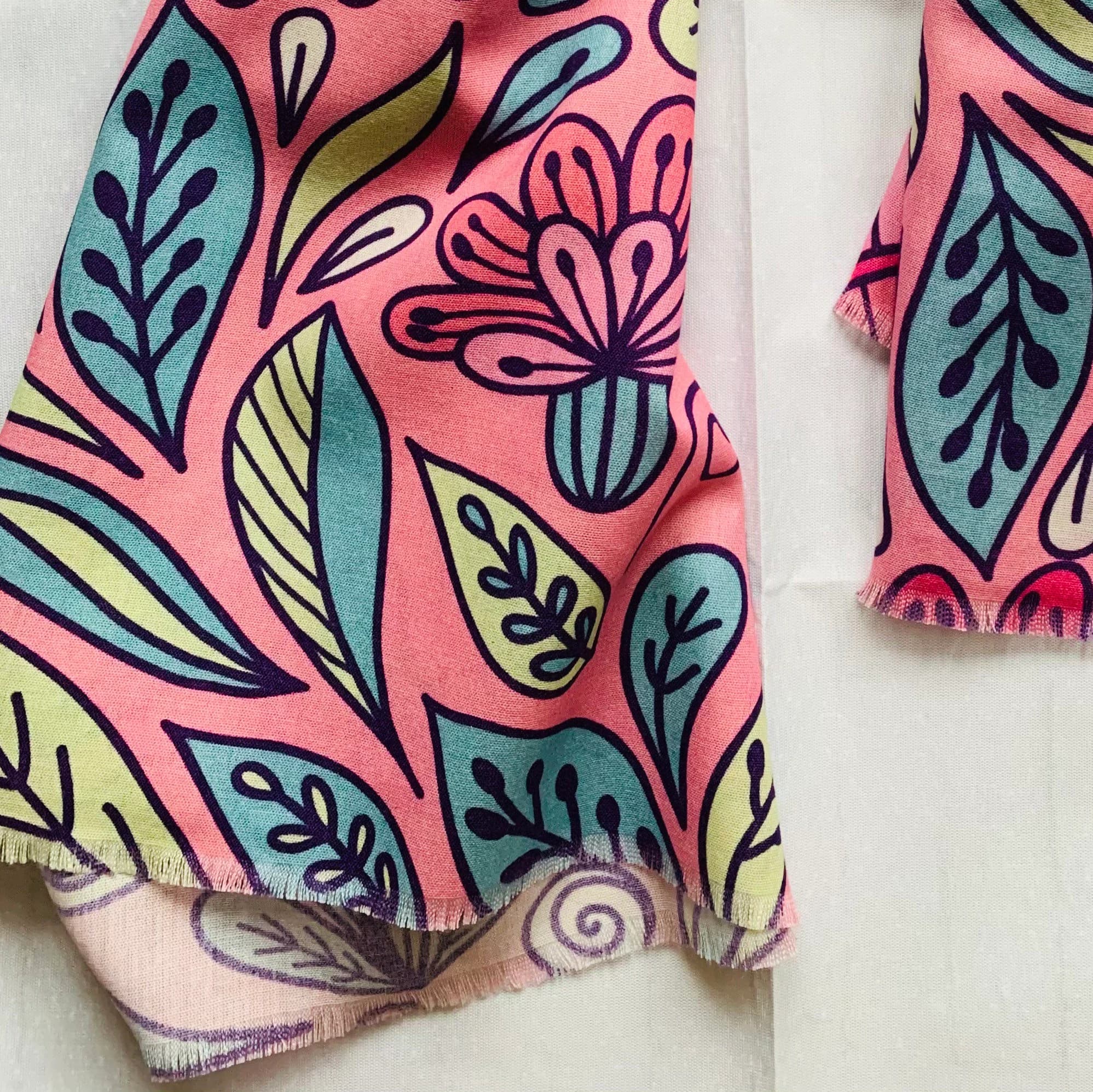 Pink Leaf Indian Cotton Scarf: Vintage Floral Shawl Wrap - image 3