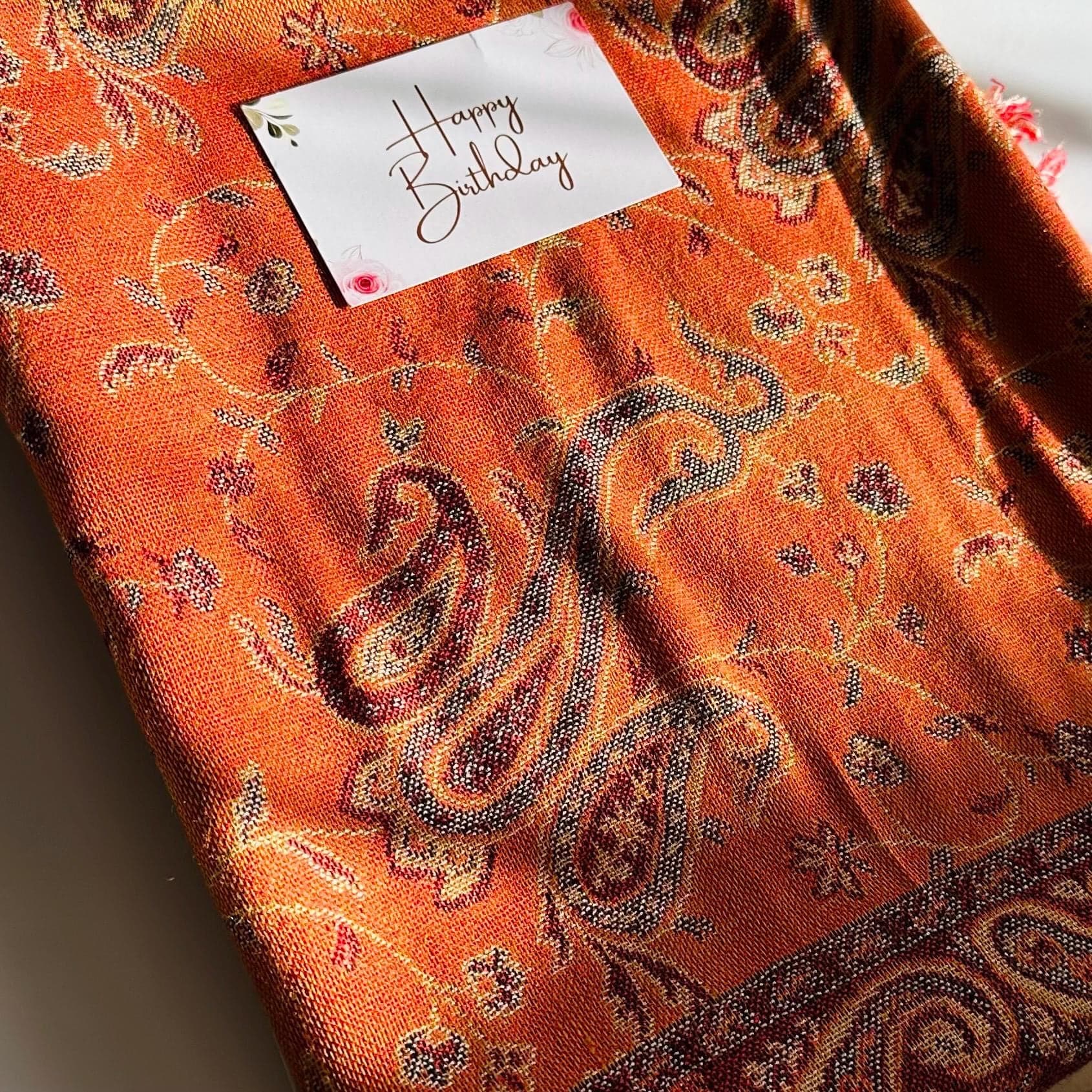 Orange Paisley Pashmina Scarf: Winter Tassel Wrap Birthday Gift for Her Mum Friend - image 3