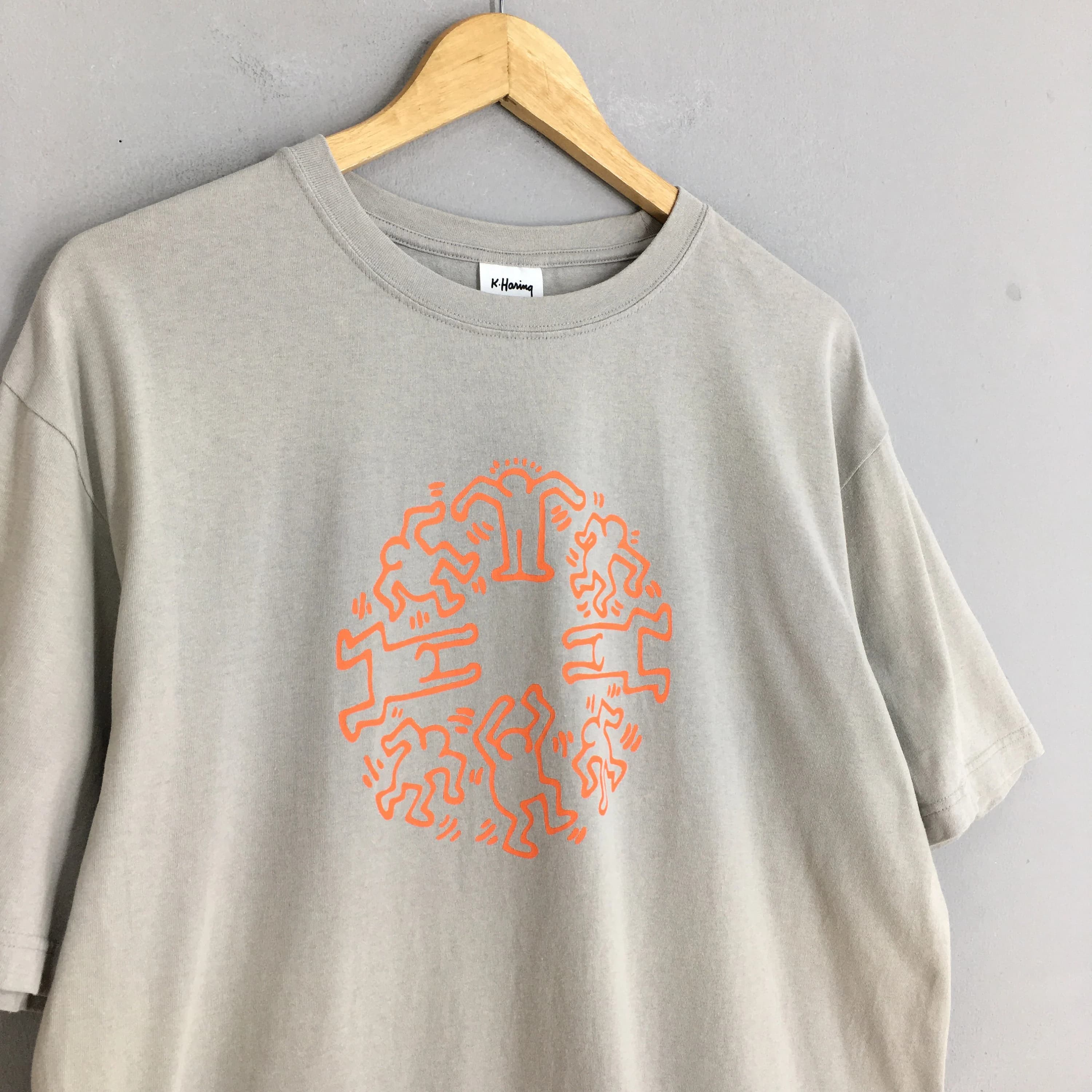 Vintage 90's Keith Haring Circle Of Men Dance Artwork Tshirt XLarge Keith Haring Pop Art Streetwear Artwork Graffiti Gray Tee Size XL - image 4