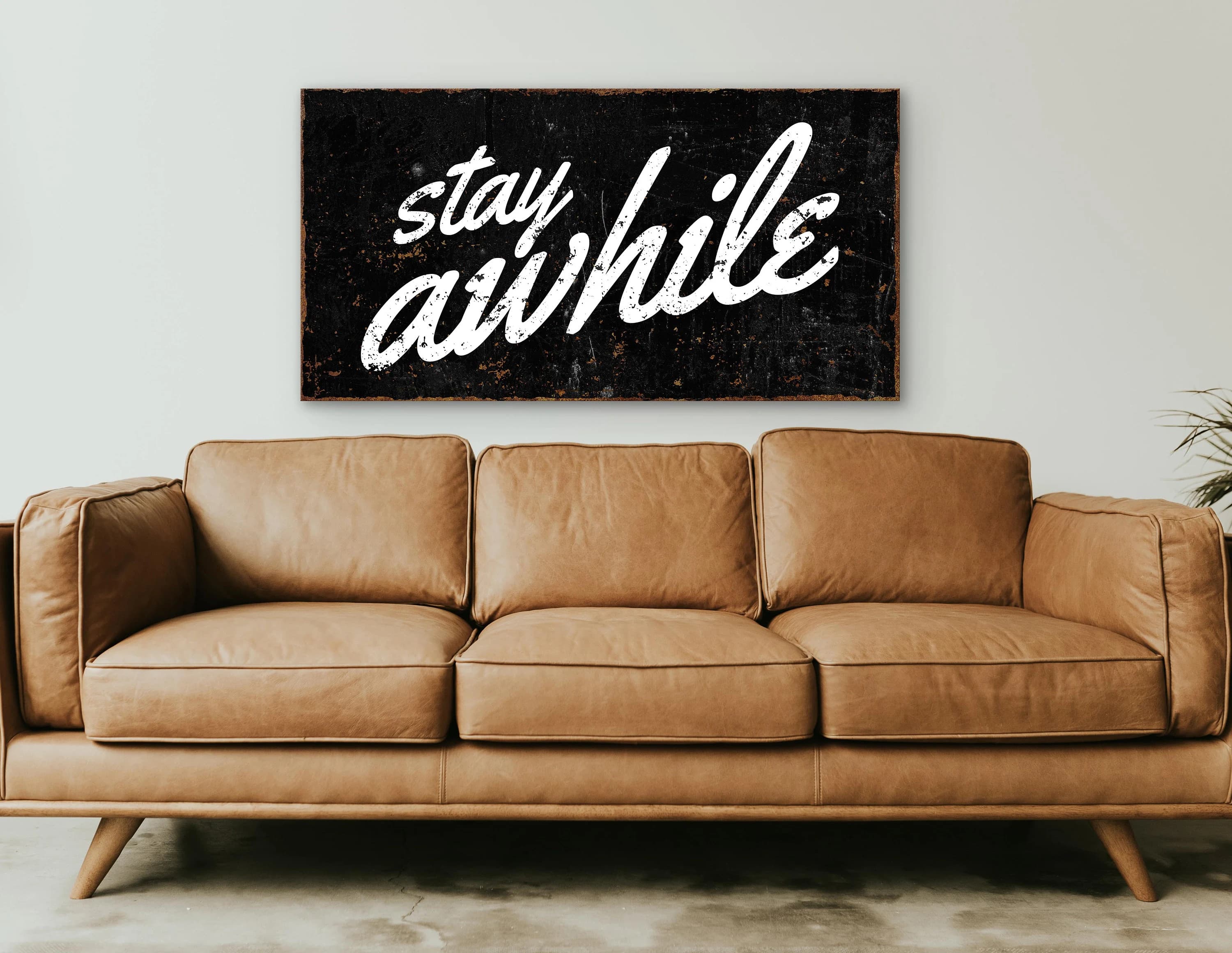 Stay Awhile Sign, Rustic Farmhouse Decor, Handmade Canvas Wall Art - image 3