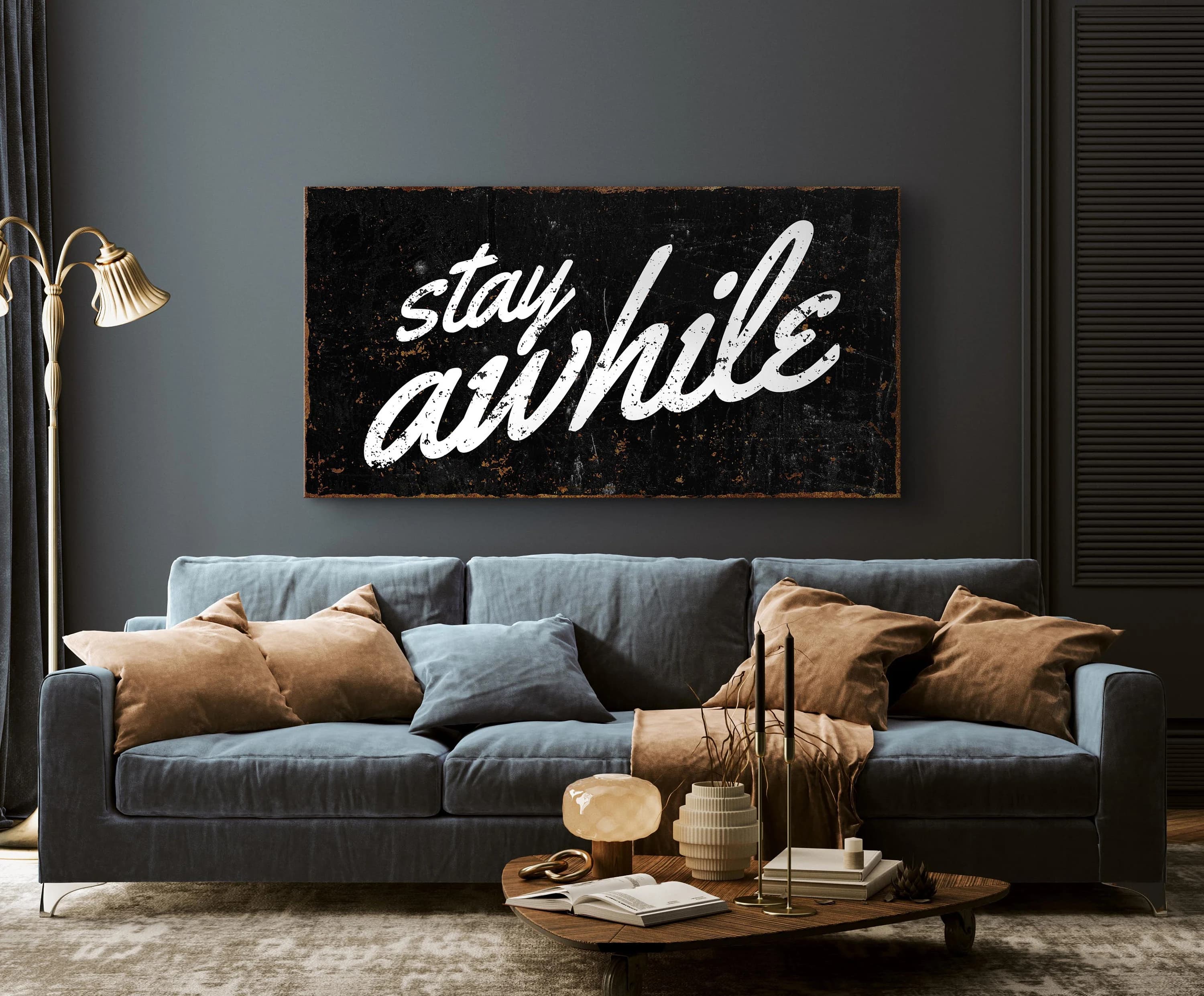 Stay Awhile Sign, Rustic Farmhouse Decor, Handmade Canvas Wall Art - image 4