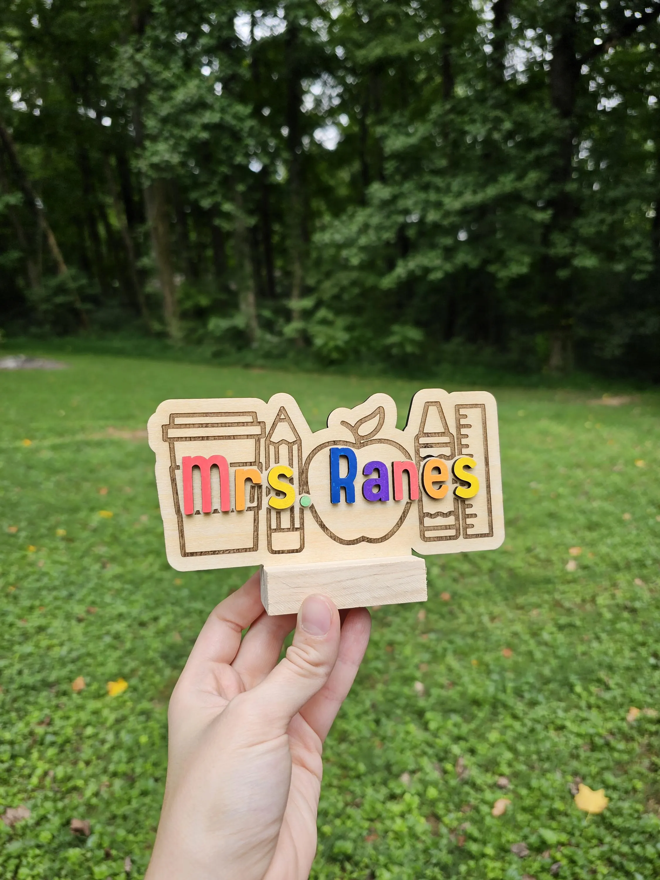 Fun Teacher Desk Name Plate | Custom Appreciation Gift Back To School Present | Holiday Birthday New Teacher Ideas | Wooden Rainbow Sign - image 3