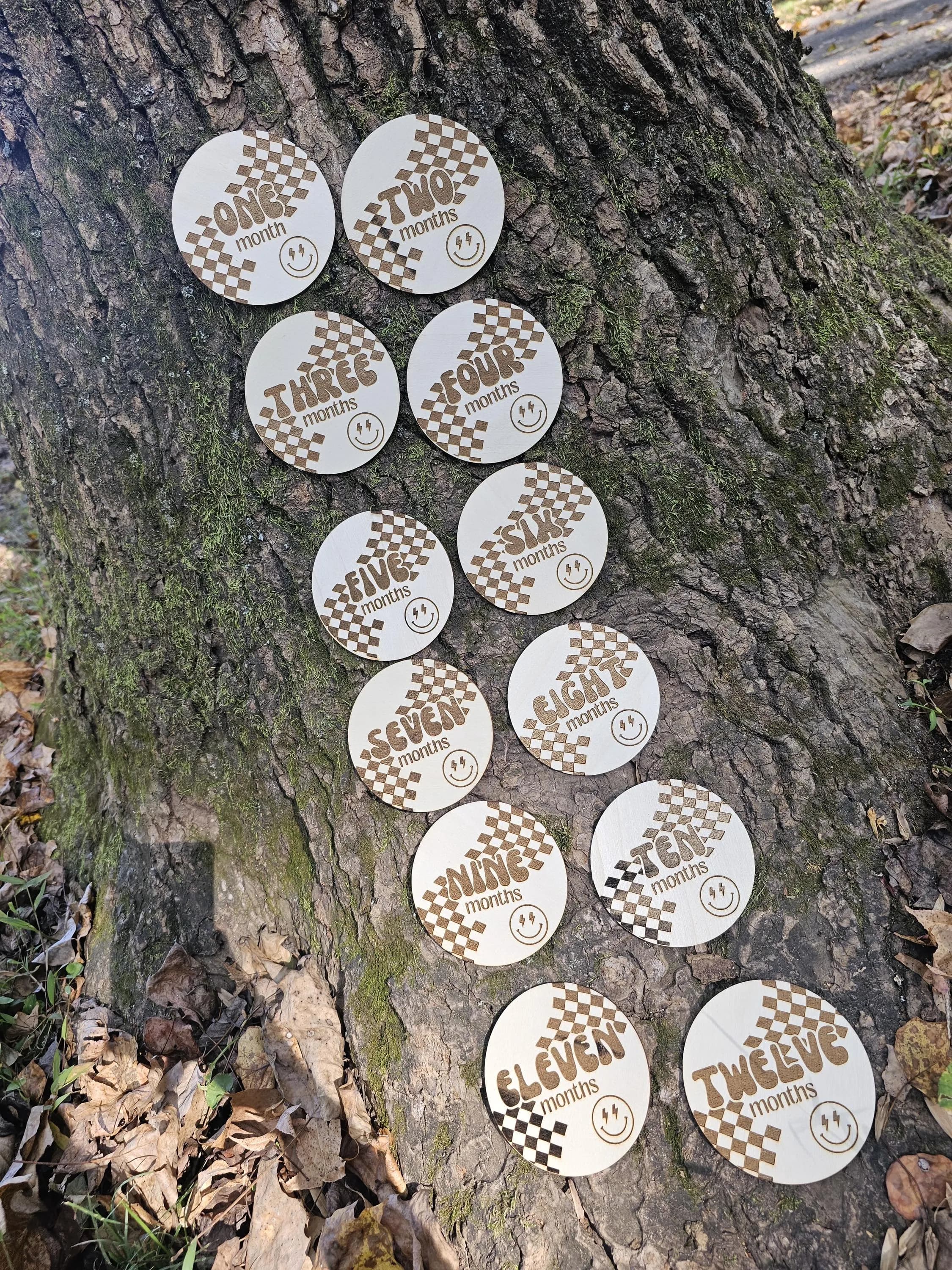 Skater Boy Girl Baby Milestones | One Rad Groovy Engraved Wood Months | Retro Checkered Cute Baby Announcement - image 5