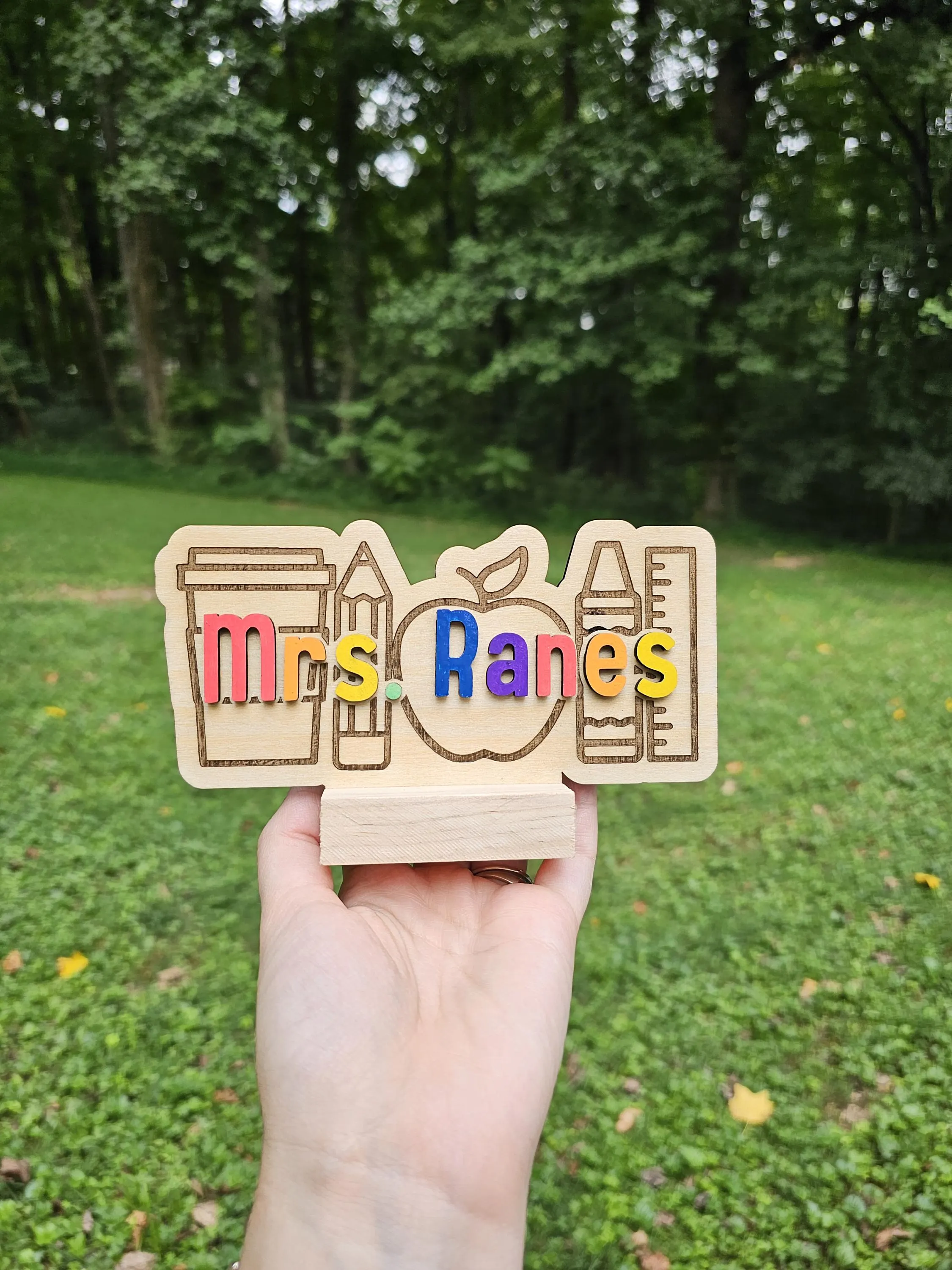 Fun Teacher Desk Name Plate | Custom Appreciation Gift Back To School Present | Holiday Birthday New Teacher Ideas | Wooden Rainbow Sign - image 4
