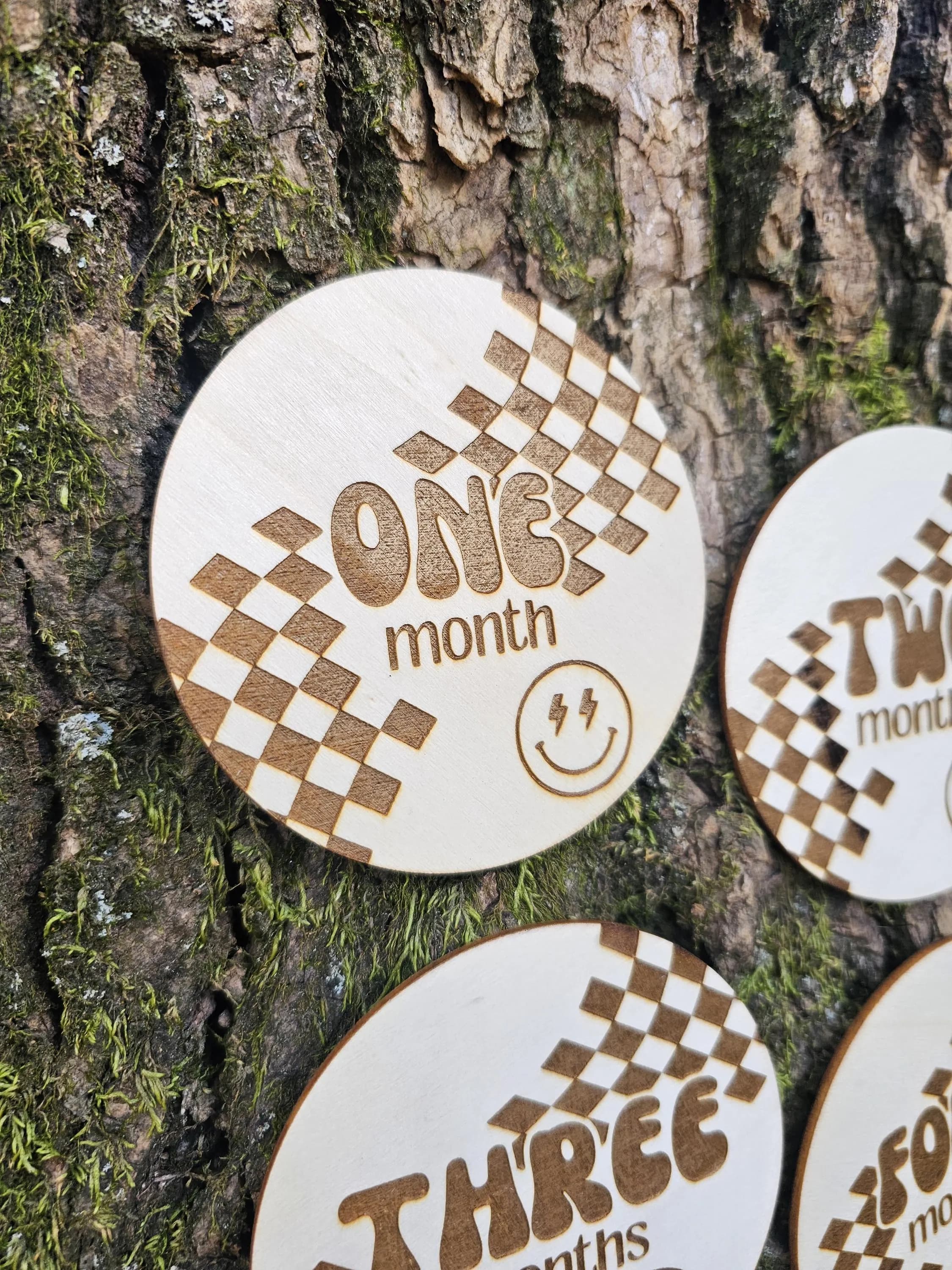 Skater Boy Girl Baby Milestones | One Rad Groovy Engraved Wood Months | Retro Checkered Cute Baby Announcement