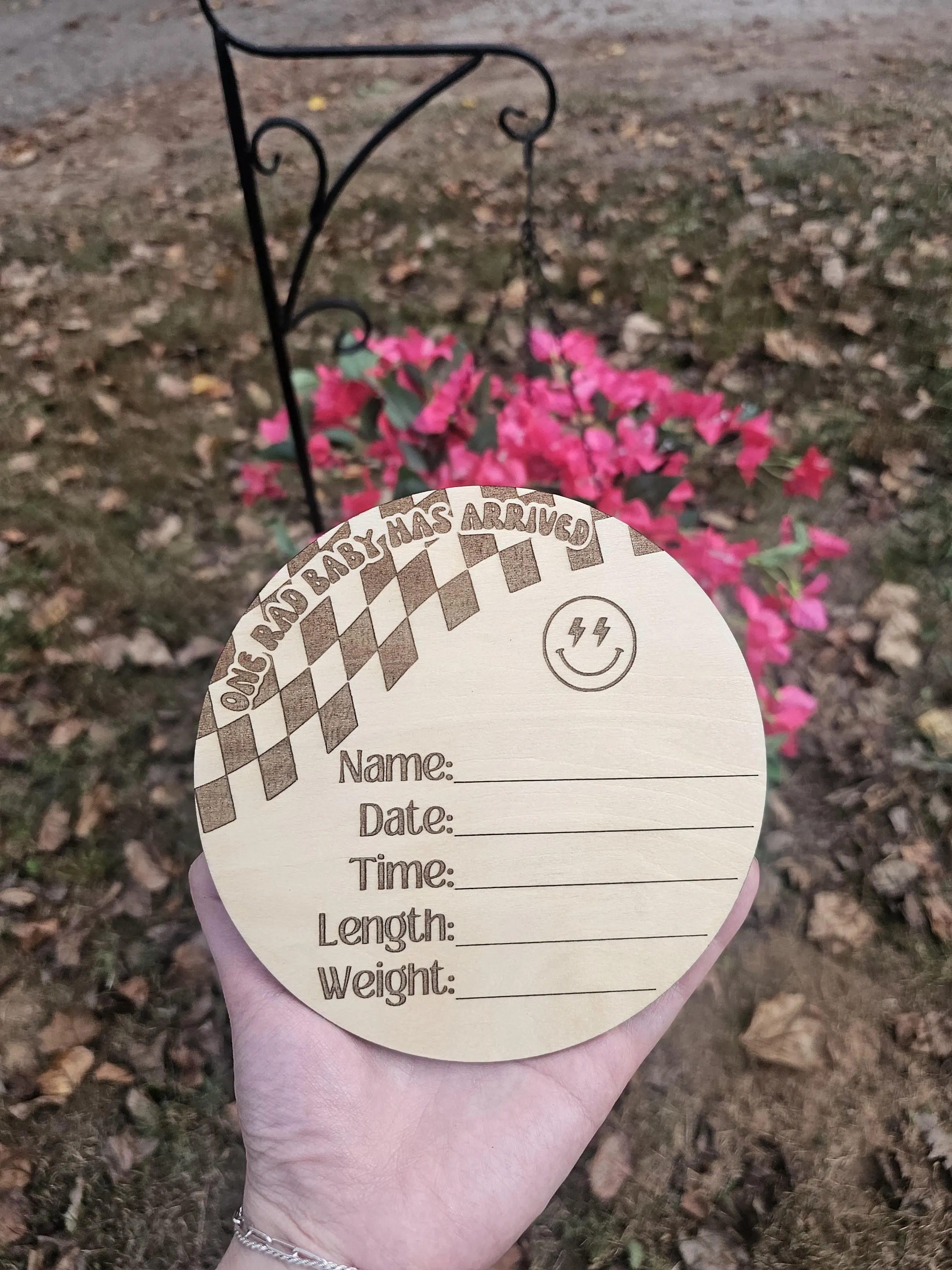 Skater Boy Girl Baby Milestones | One Rad Groovy Engraved Wood Months | Retro Checkered Cute Baby Announcement - image 2
