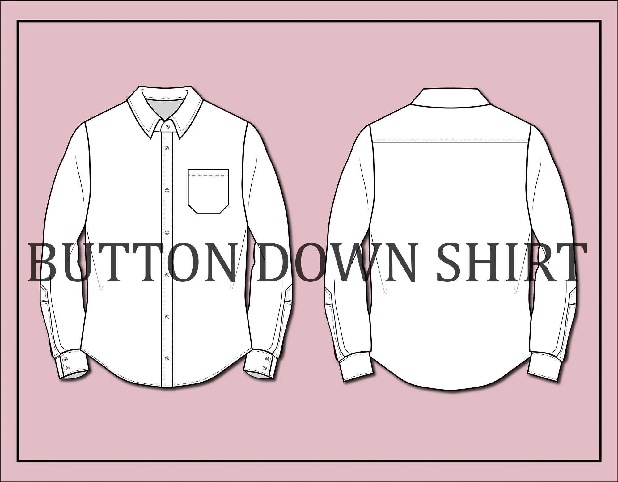 Button Down Shirt Vector Template: Fashion Flat Sketch (Digital Download)