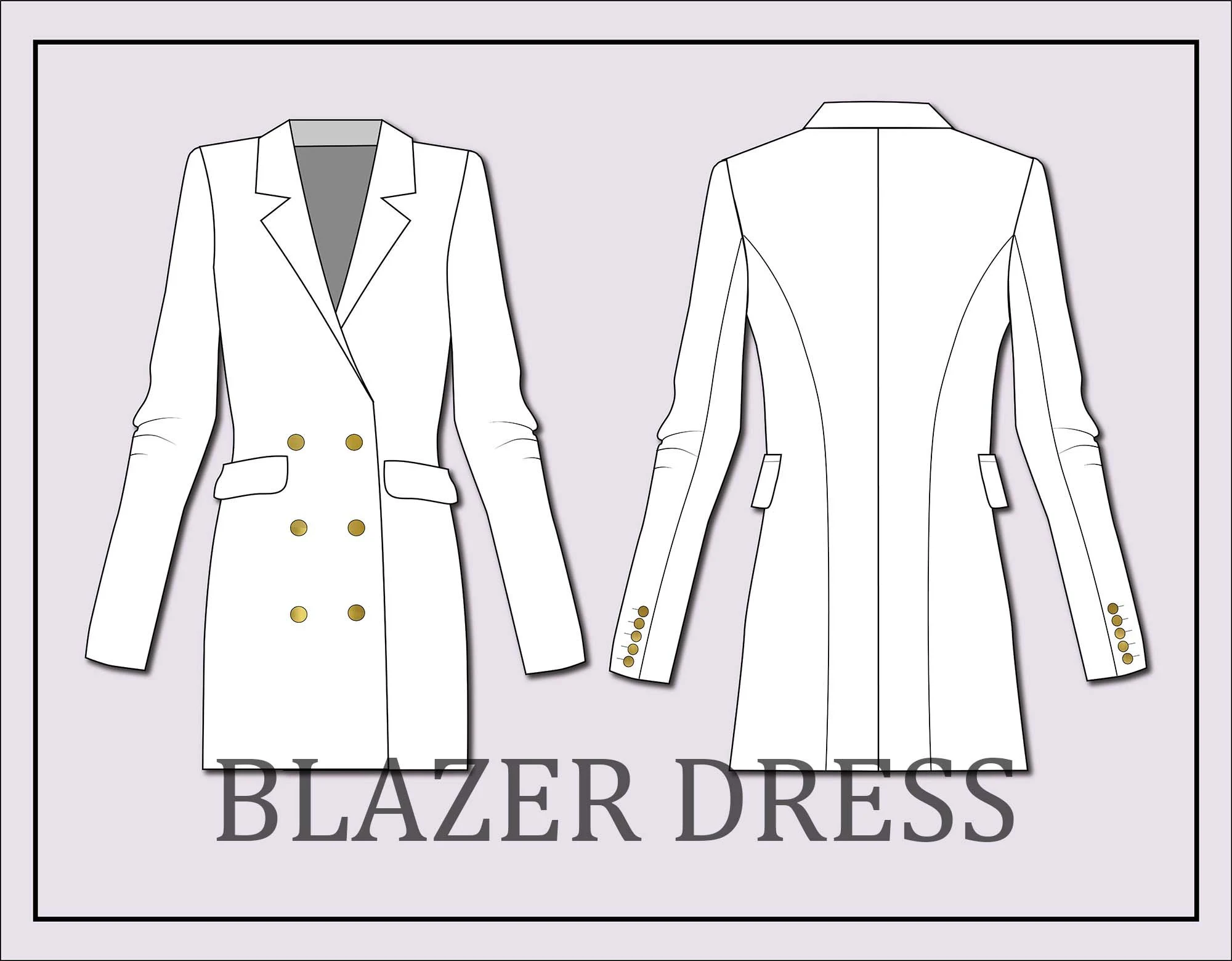 Blazer Dress Vector Fashion Flat Sketch (Digital Download)