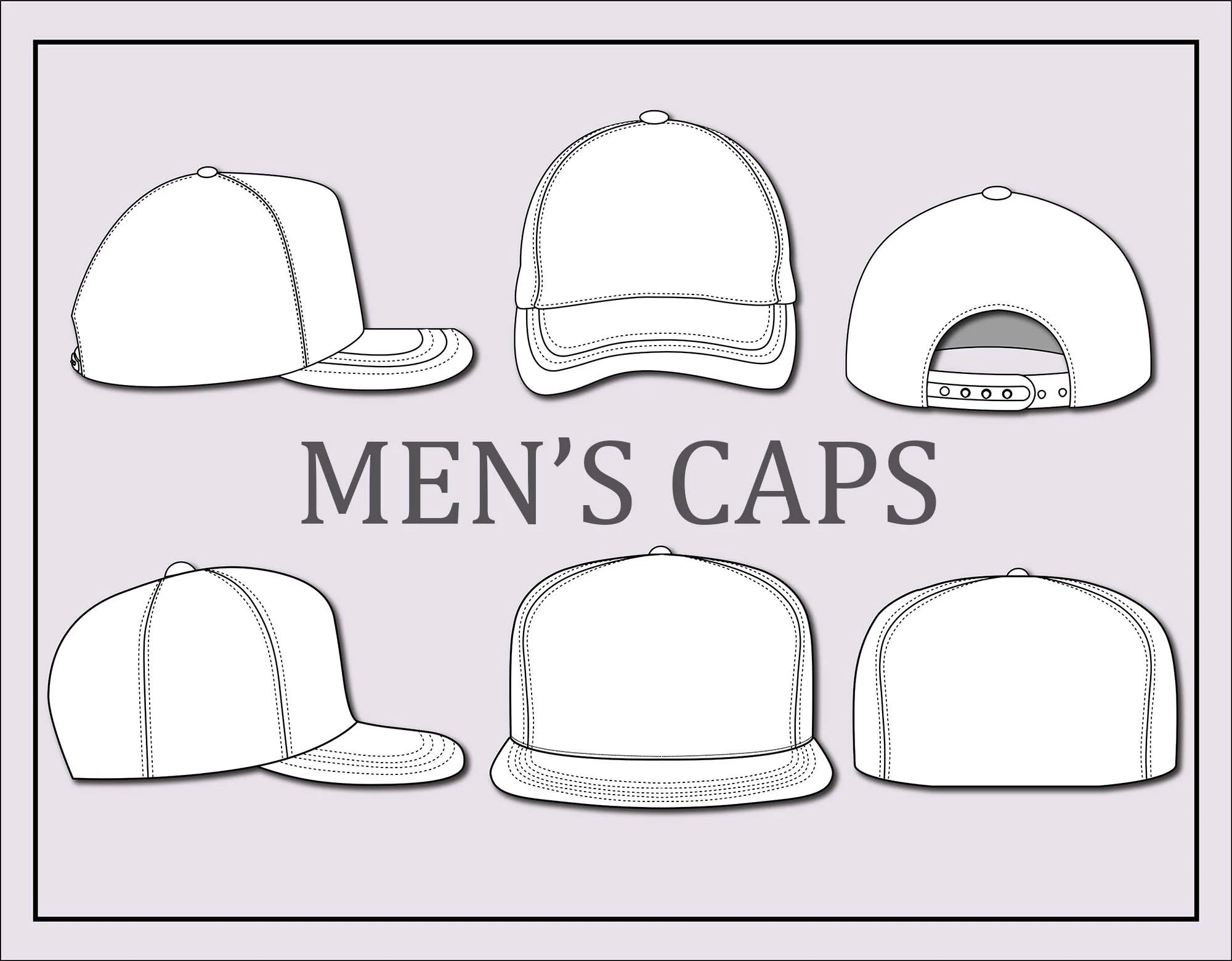 Caps Vector Template: Fashion Flat Sketch (Digital Download)