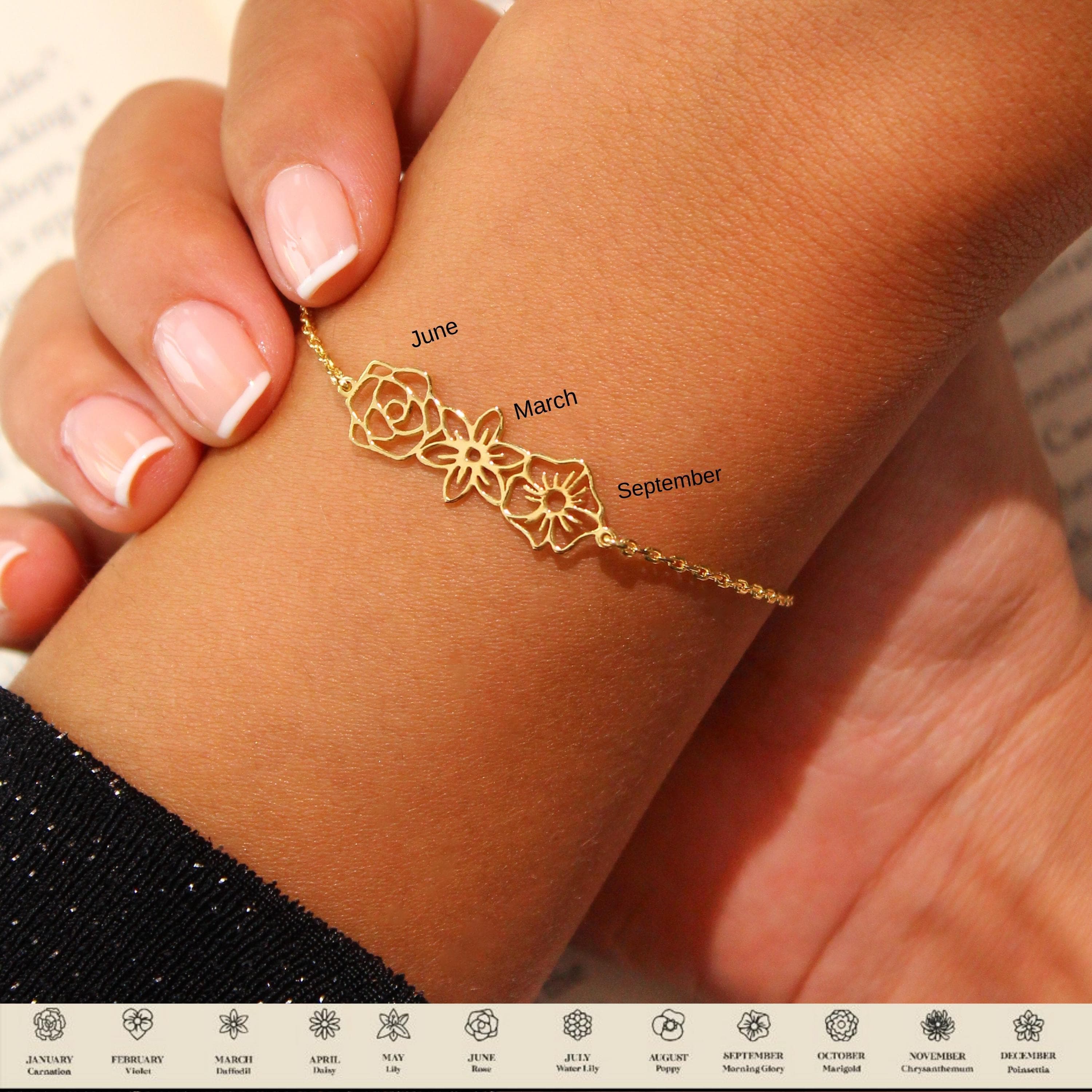 birth flower bracelet