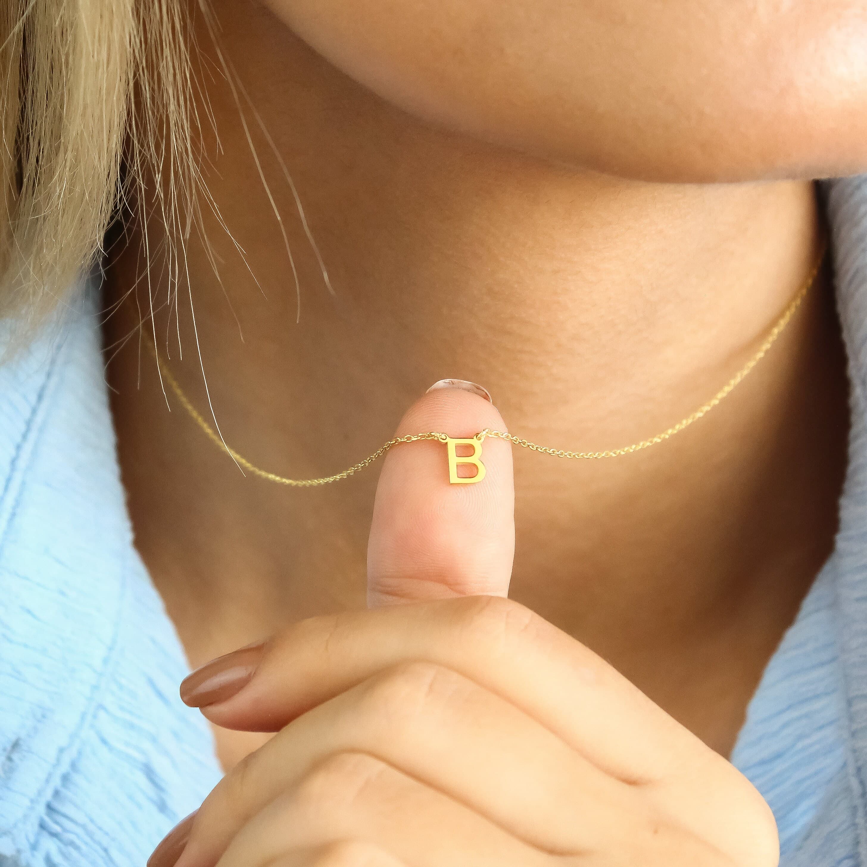 14K Solid Gold Initial Necklace,Real Gold Minimalist Letter Jewelry,Personalized Gift For Her - image 4