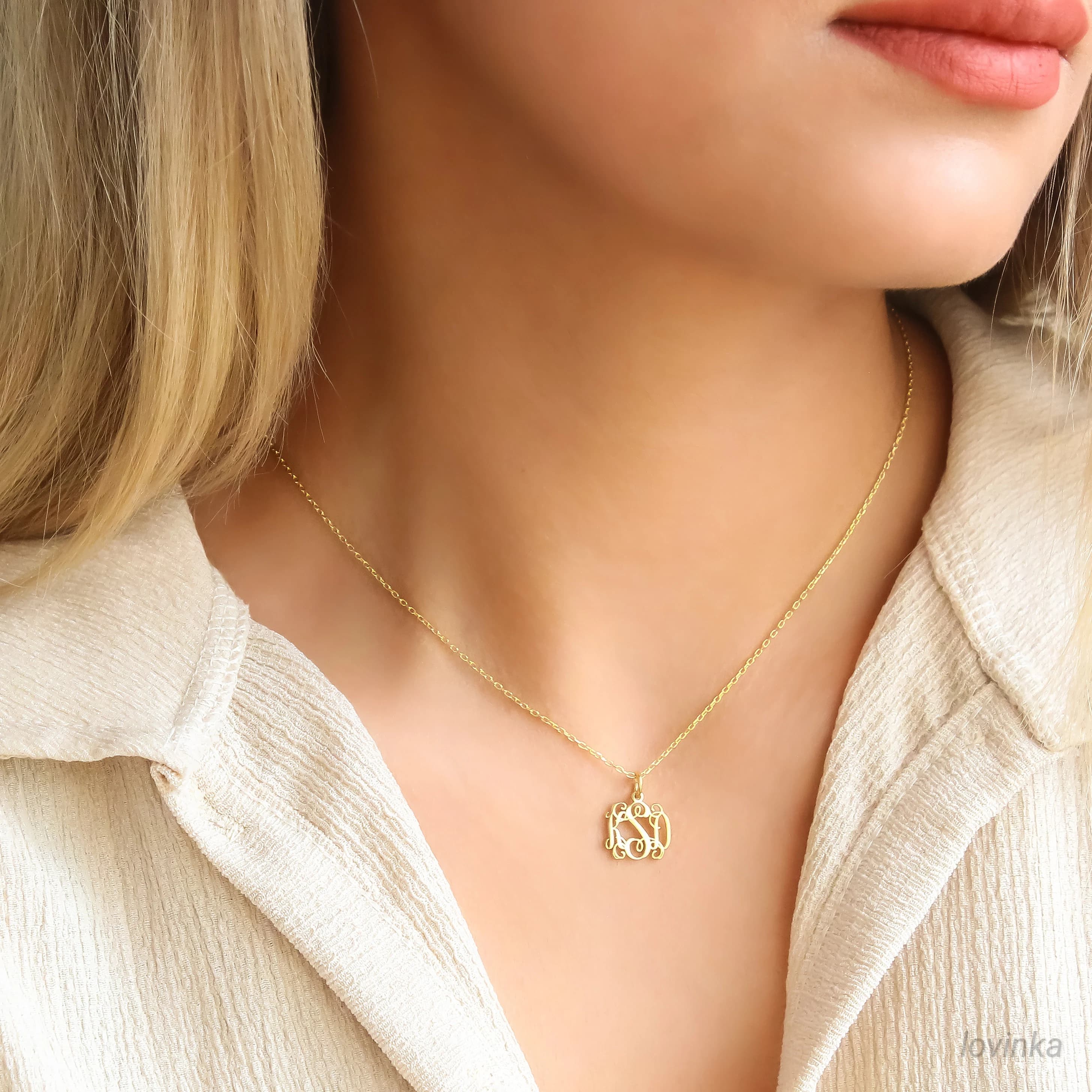 14K Solid Gold Monogram Necklace, Real Gold Initial Jewelry,Custom Letter Necklace, Personalized Gift For Her - image 3