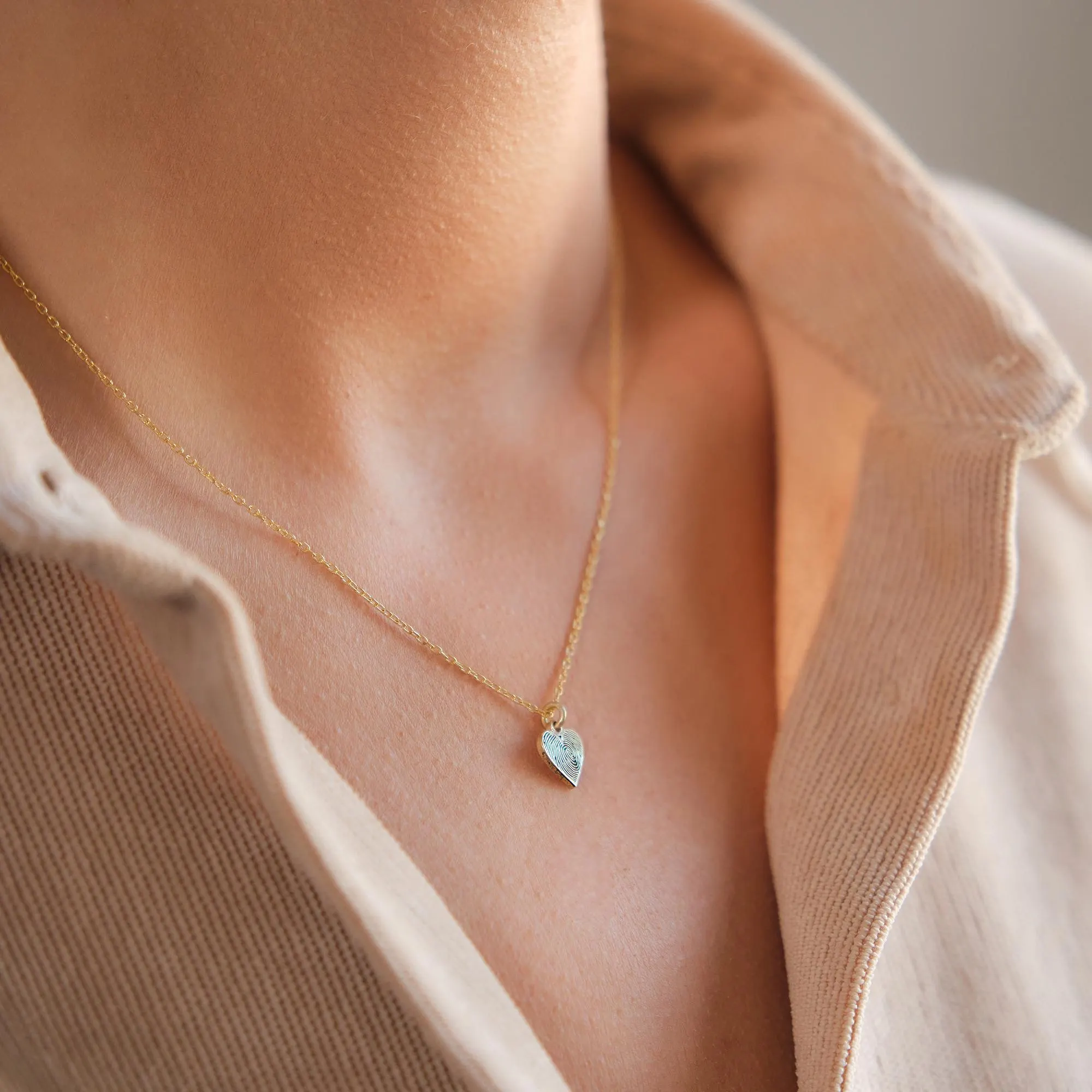14K Solid Gold Heart Fingerprint Necklace,Actual Fingerprint Necklace,Fingerprint Jewelry,Memorial Gift,Personalized Gifts - image 2