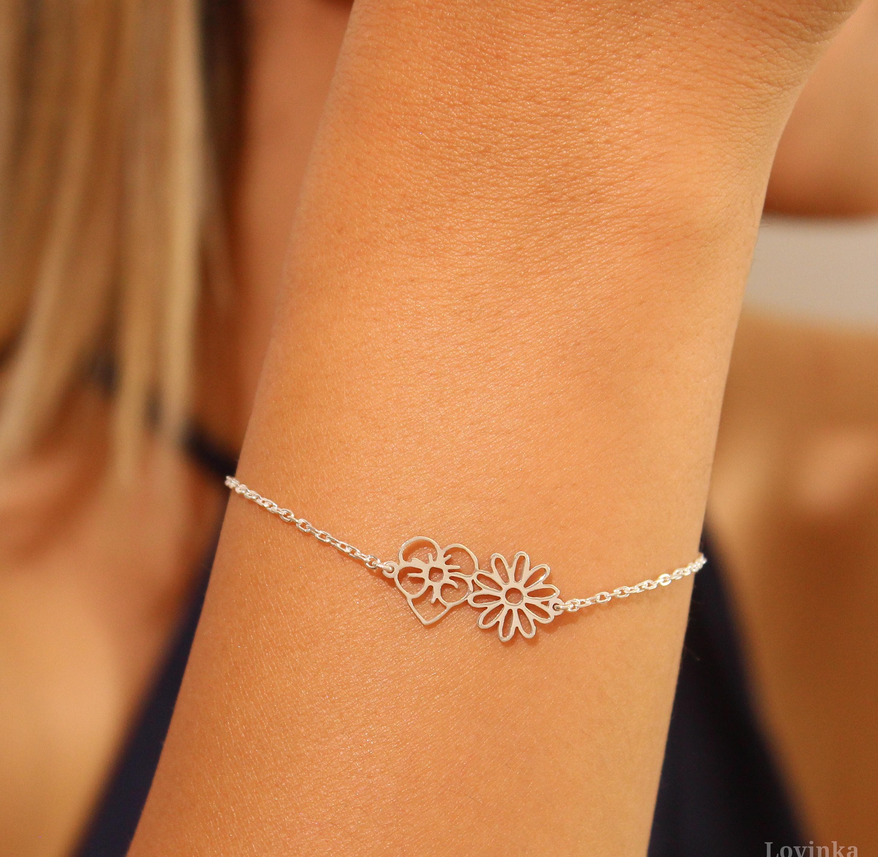 14K Gold Birth Flower Bracelet,Personalized Jewelry,Custom Bracelet,Gift For Her - image 5