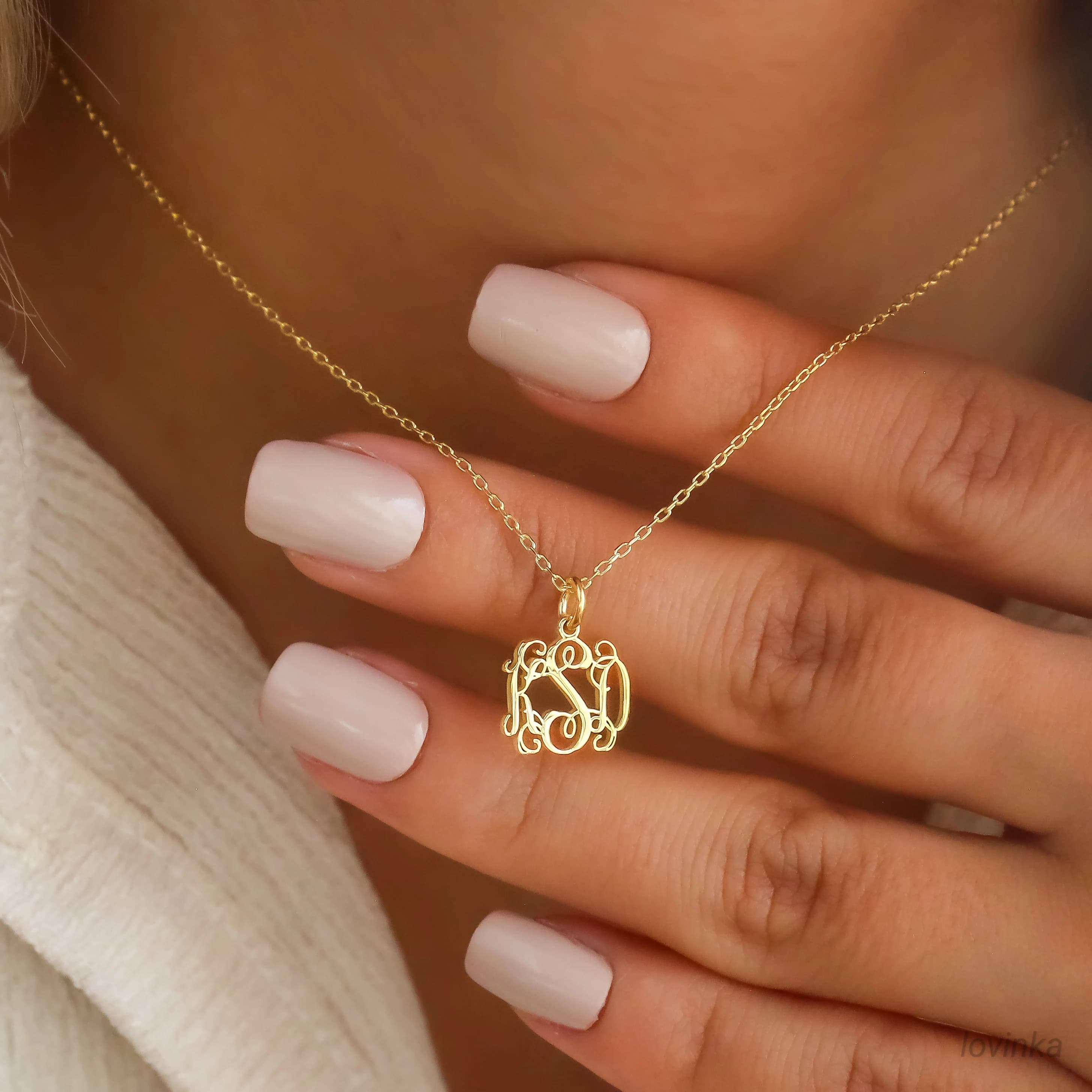 14K Solid Gold Monogram Necklace, Real Gold Initial Jewelry,Custom Letter Necklace, Personalized Gift For Her - image 4
