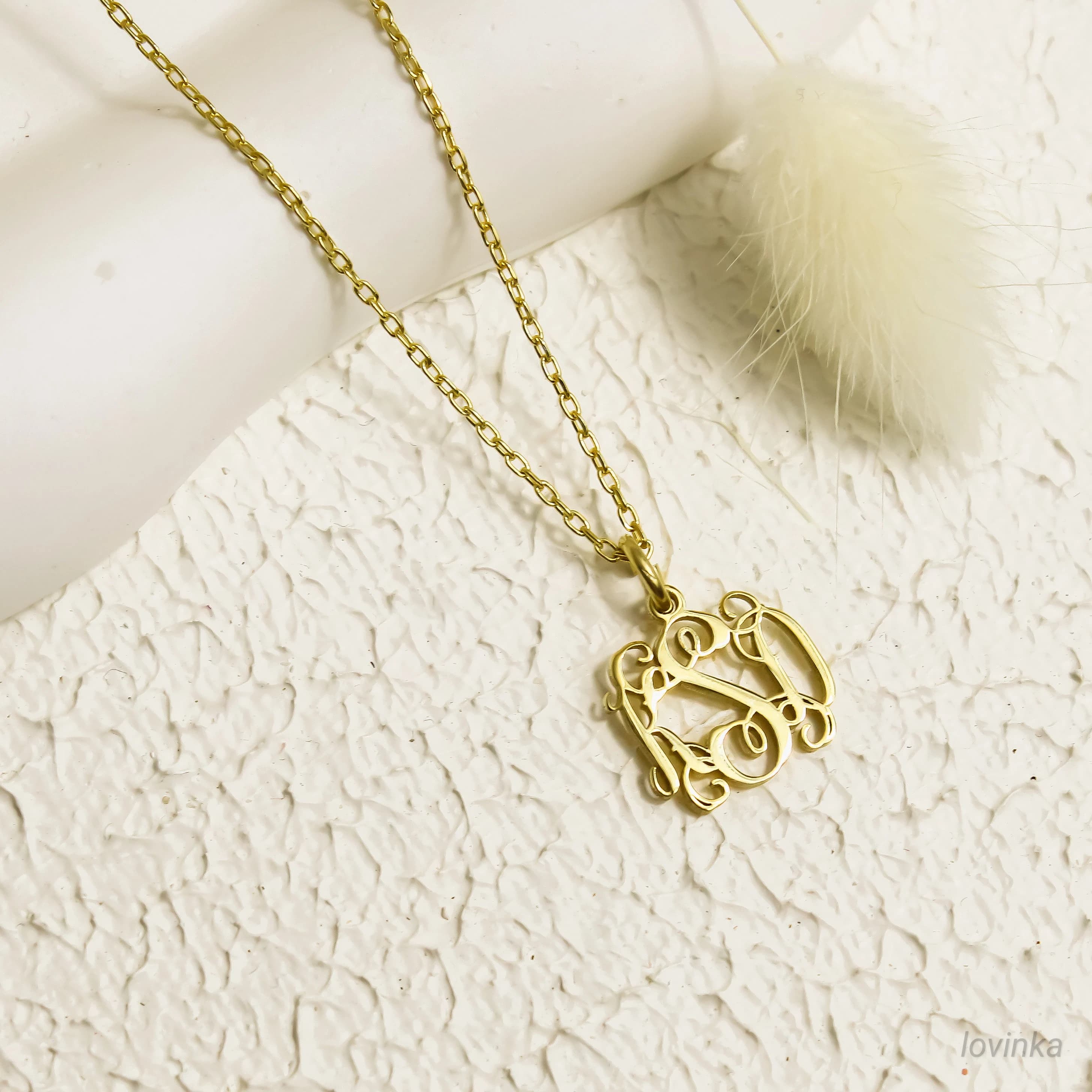 14K Solid Gold Monogram Necklace, Real Gold Initial Jewelry,Custom Letter Necklace, Personalized Gift For Her - image 5