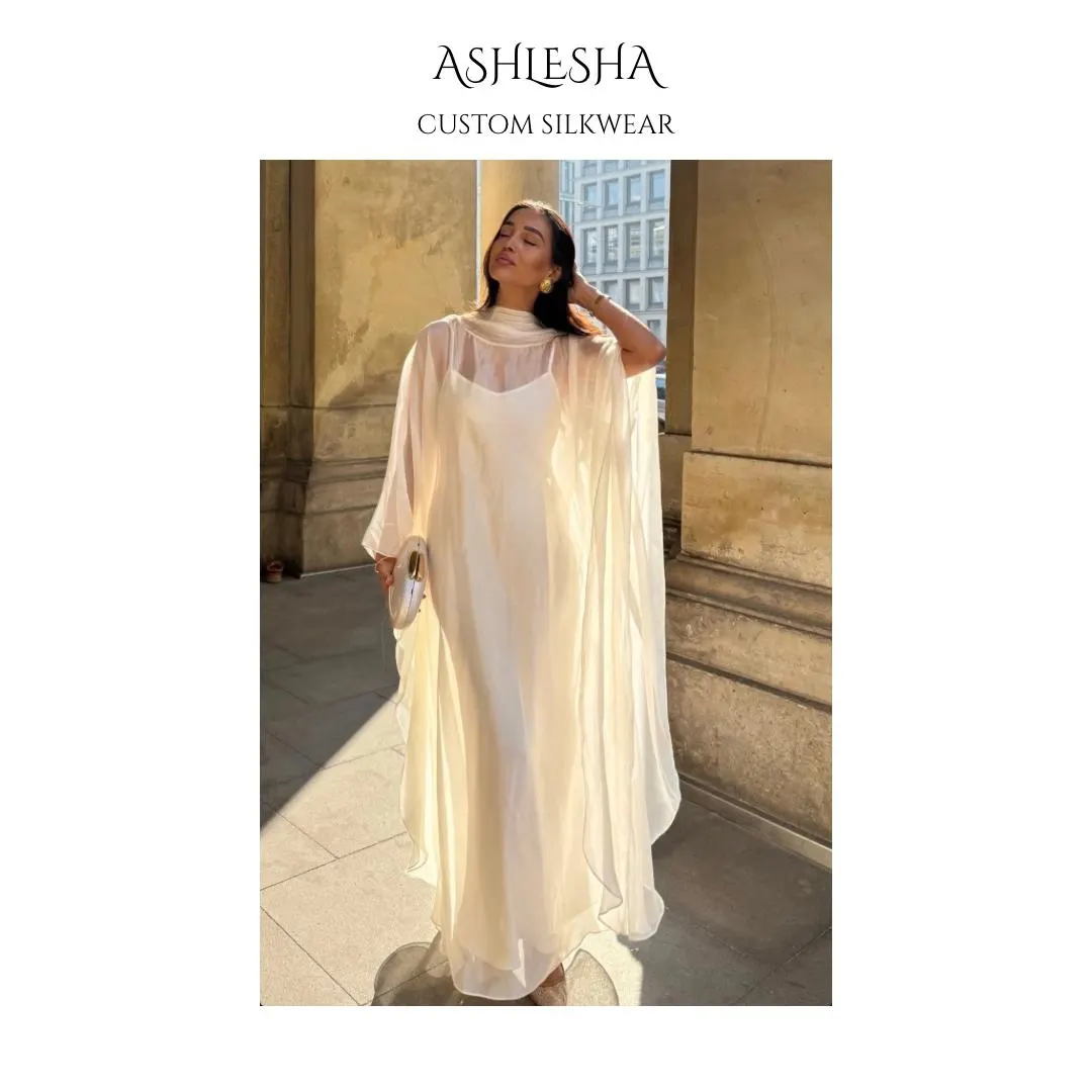 Sheer Silk (Outer Layer Only) Butterfly Abaya Dress: Custom Kaftan-Style Gown - Organza Silk - image 5