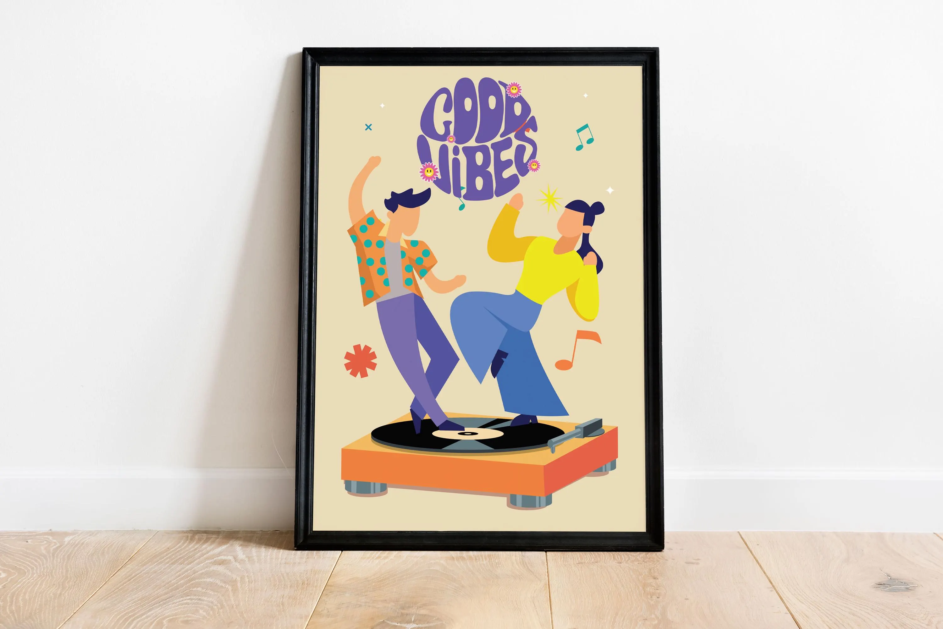 Good Vibes Music Print – Retro Dancing Illustration Wall Art - Funky Retro Poster - Tintzy