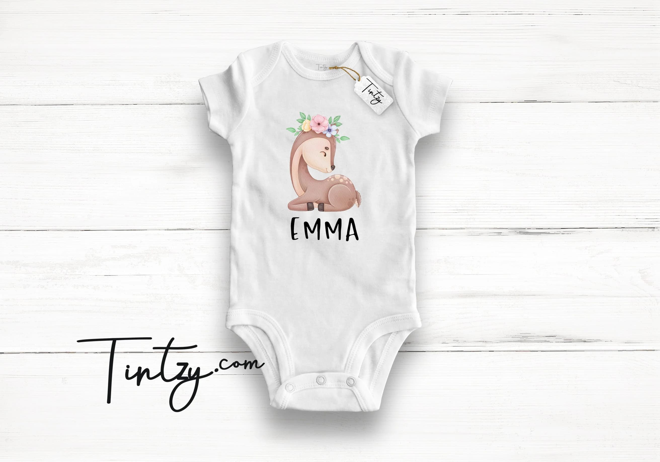 Personalised Deer Baby Grow - Organic Babygrow , Deer Baby Shower , Gift For New Mom , Baby Shower Gift , Tintzy -