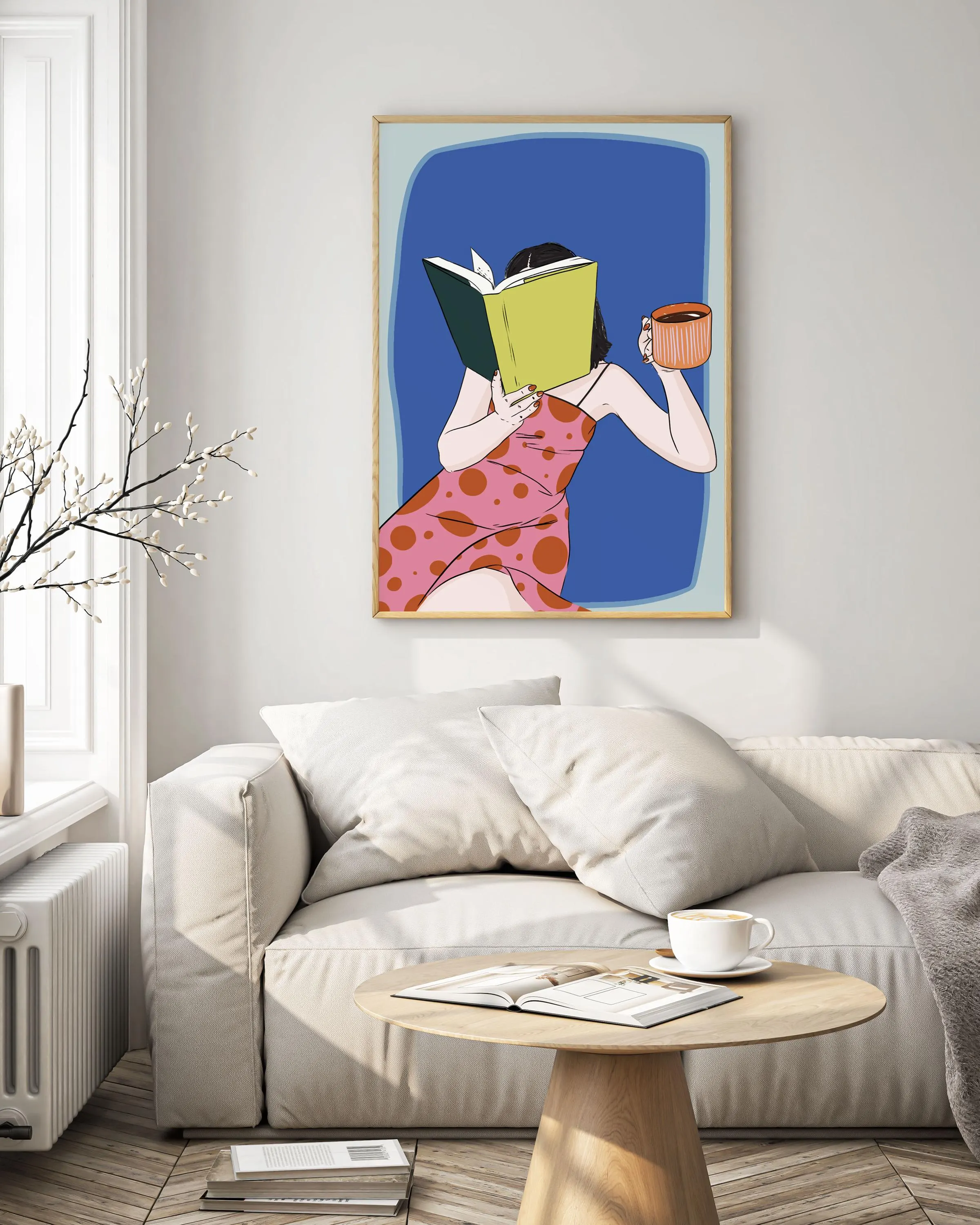 Coffee & Chapters – Cozy Reading Art Print - Reading Library Poster - Tintzy - image 5