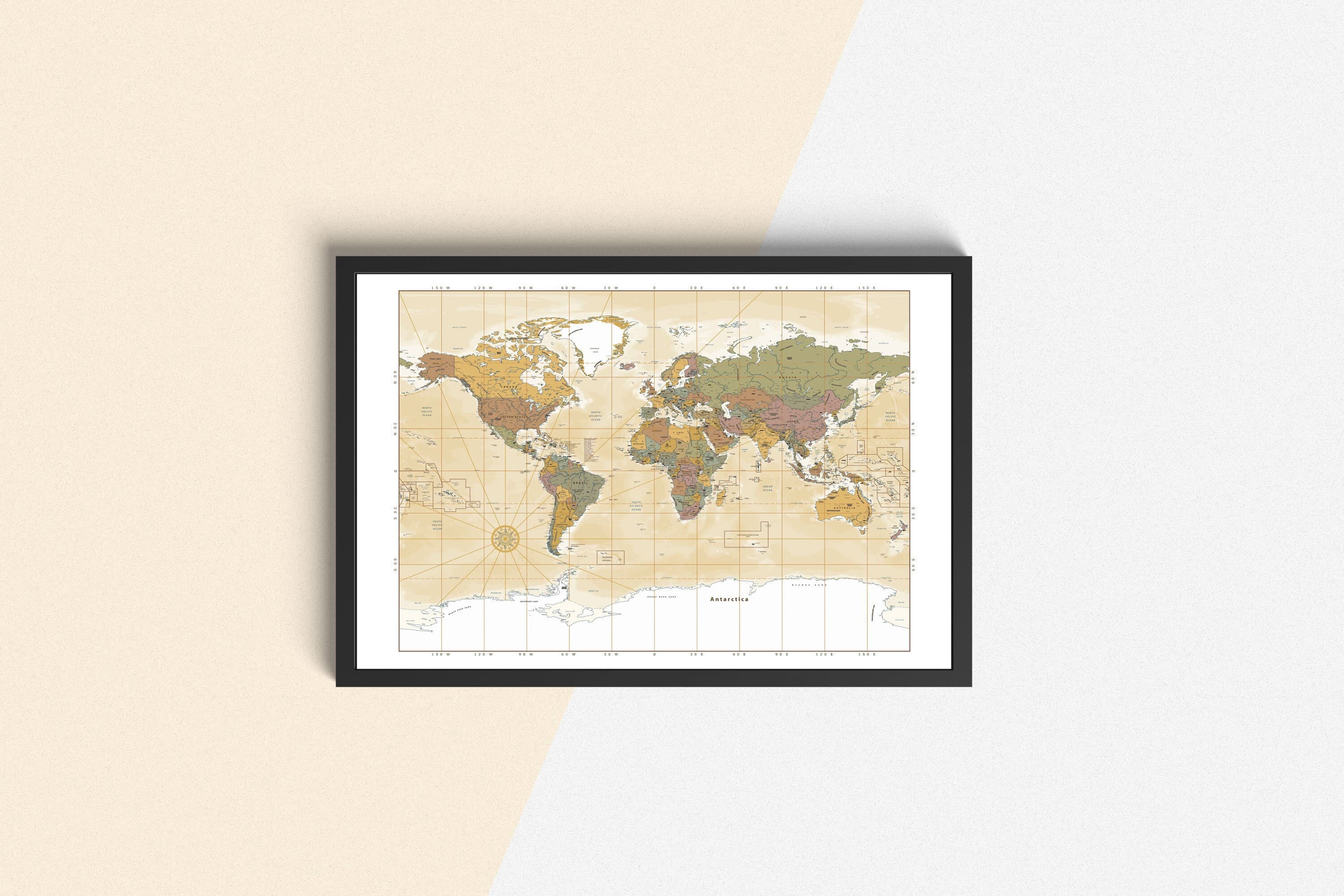 Vintage World Map Poster - World Map Wall Art - Modern Home Decor - Office Decor - World Map Educational Print - New Home Gift