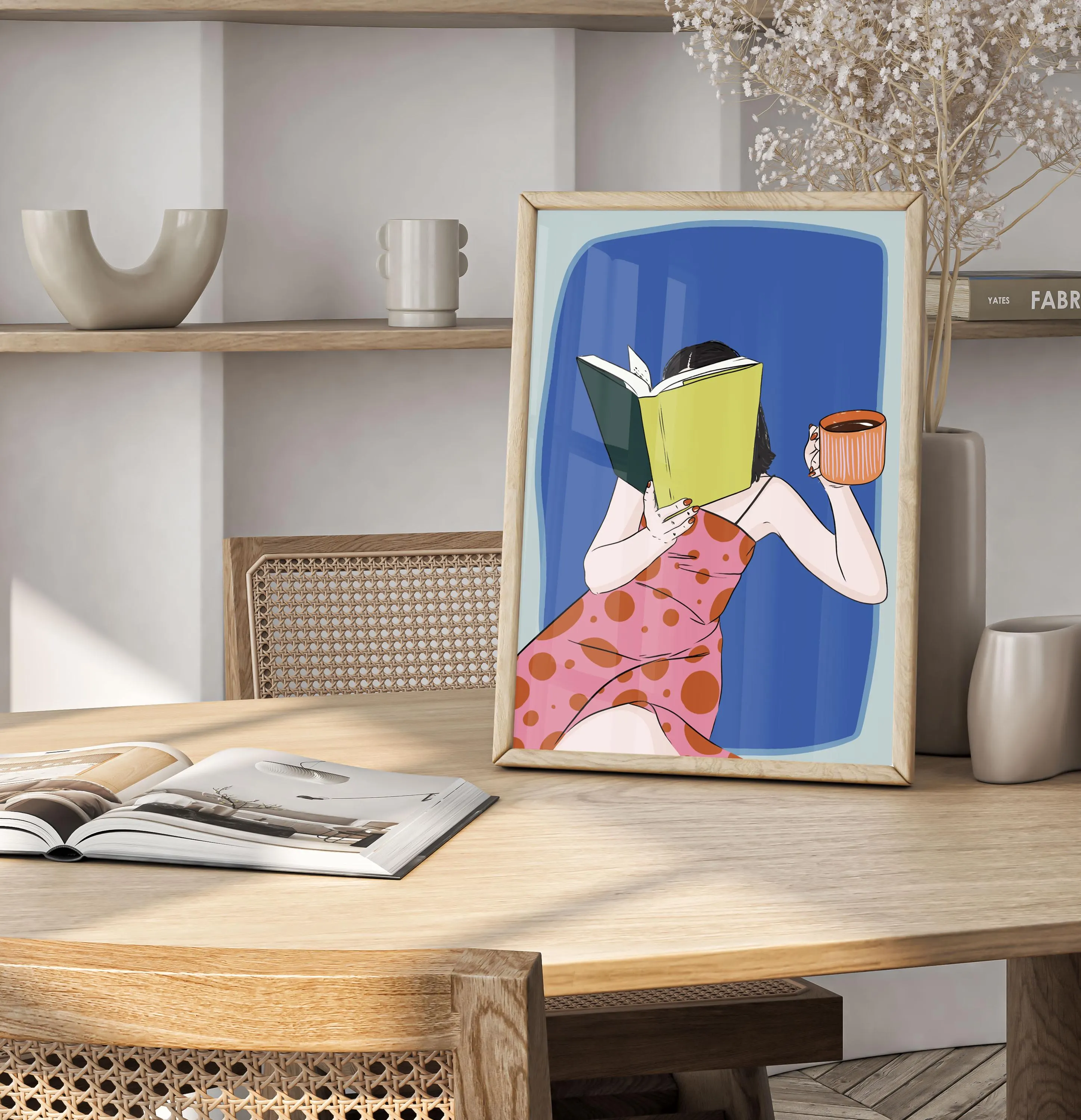 Coffee & Chapters – Cozy Reading Art Print - Reading Library Poster - Tintzy - image 3