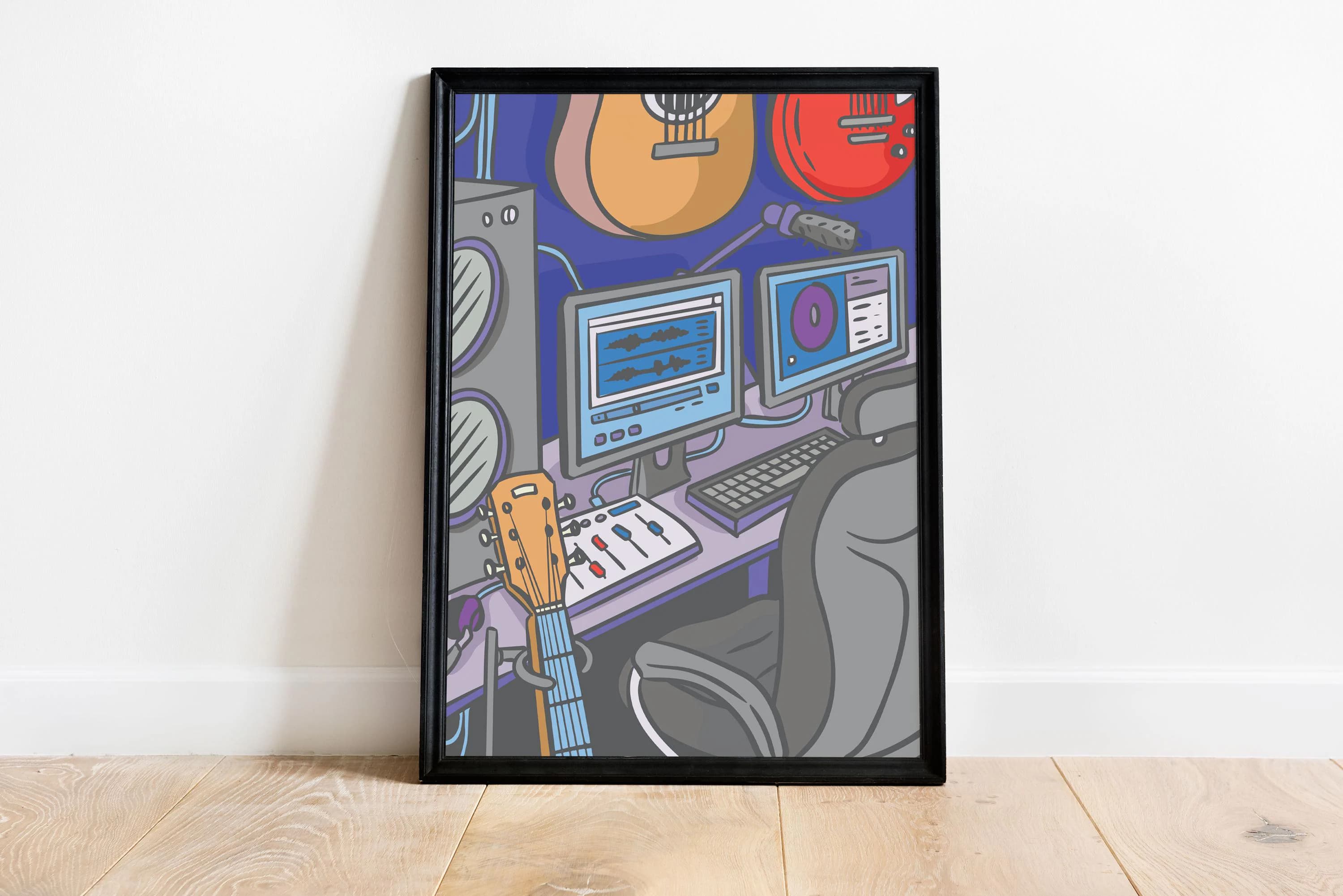 Music Studio Wall Art - Music Producer Poster - Modern Illustration Print - Tintzy