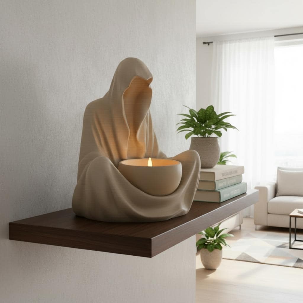 Gothic Meditative Hooded Figure Candle Holder, Father's Day Gift