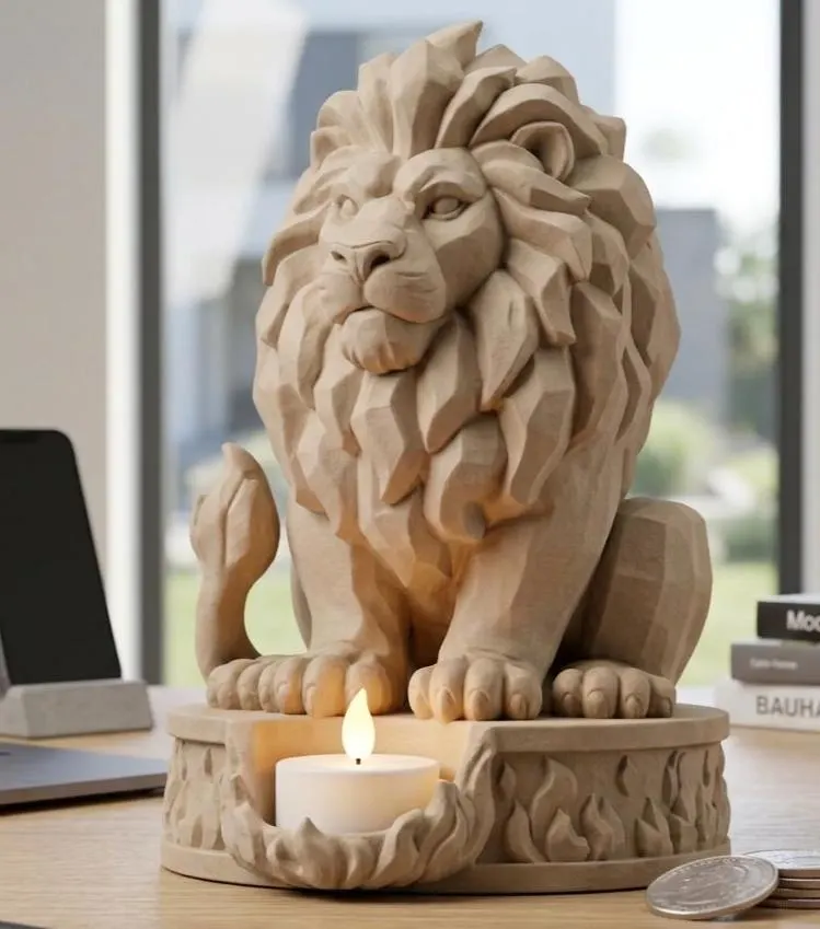 Lion Statue Candle Holder, 3D Printed Tealight Holder, Modern Lion Sculpture, Stone Home Decor, Leo Zodiac Gift, Desk Decor