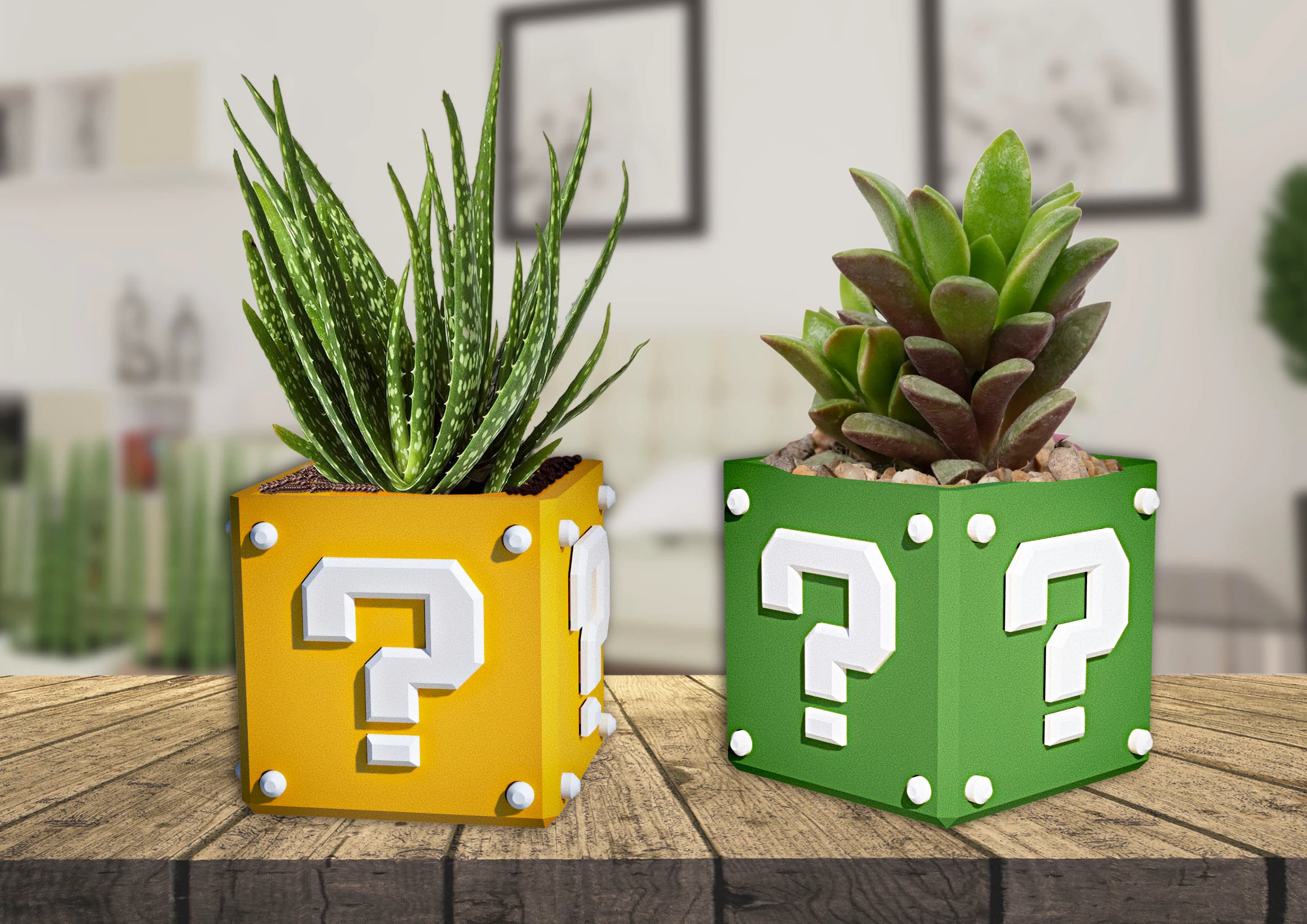 Mario Question Block Planter, Nintendo Gamer Gift, 3D Printed Succulent Pot, Video Game Desk Decor, Retro Gaming Room Accessories, Nerd Gift